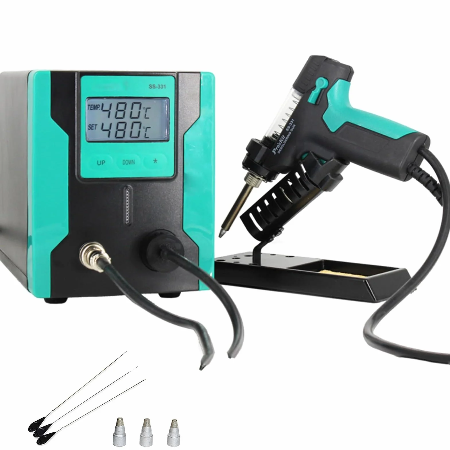 Elektryczny pistolet lutowniczy z odsysaniem lutu, stacja lutownicza z gorącym powietrzem i lutownicą 90 W, regulacja temperatury 320°F-896°F, automatyczny tryb czuwania i uśpienia