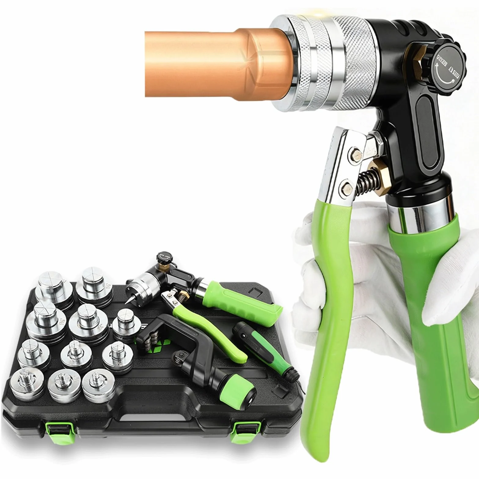 Zestaw narzędzi hydraulicznych do ekspandera do rur z obcinakiem do rur i 8 głowicami ekspandera do 3/8 do 1-1/8 cala, profesjonalny sprzęt hydrauliczny HVAC