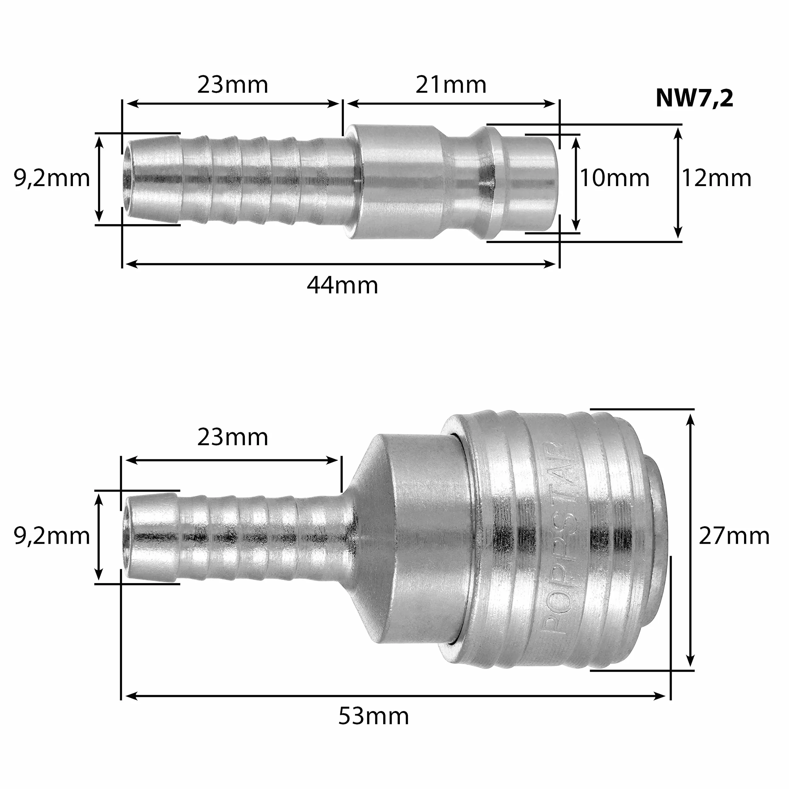 Poppstar wąż pneumatyczny 20m (hybrydowy: PVC wzmocniony tkaniną, średnica wew 9,2mm z szybkozłączką i wtyczką złącza) do 20 bar, niebieski