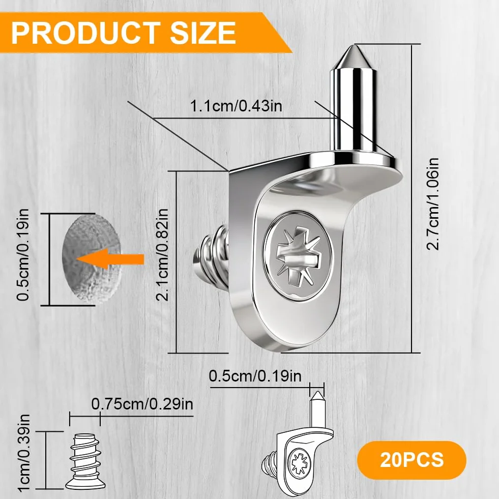 20 szt. metalowych śledzi podtrzymujących półki, 5 mm w kształcie litery L szpilki do półek z litego stopu, wsporniki do półek do szafek kuchennych, kołki do półek do szafek kuchennych, regałów