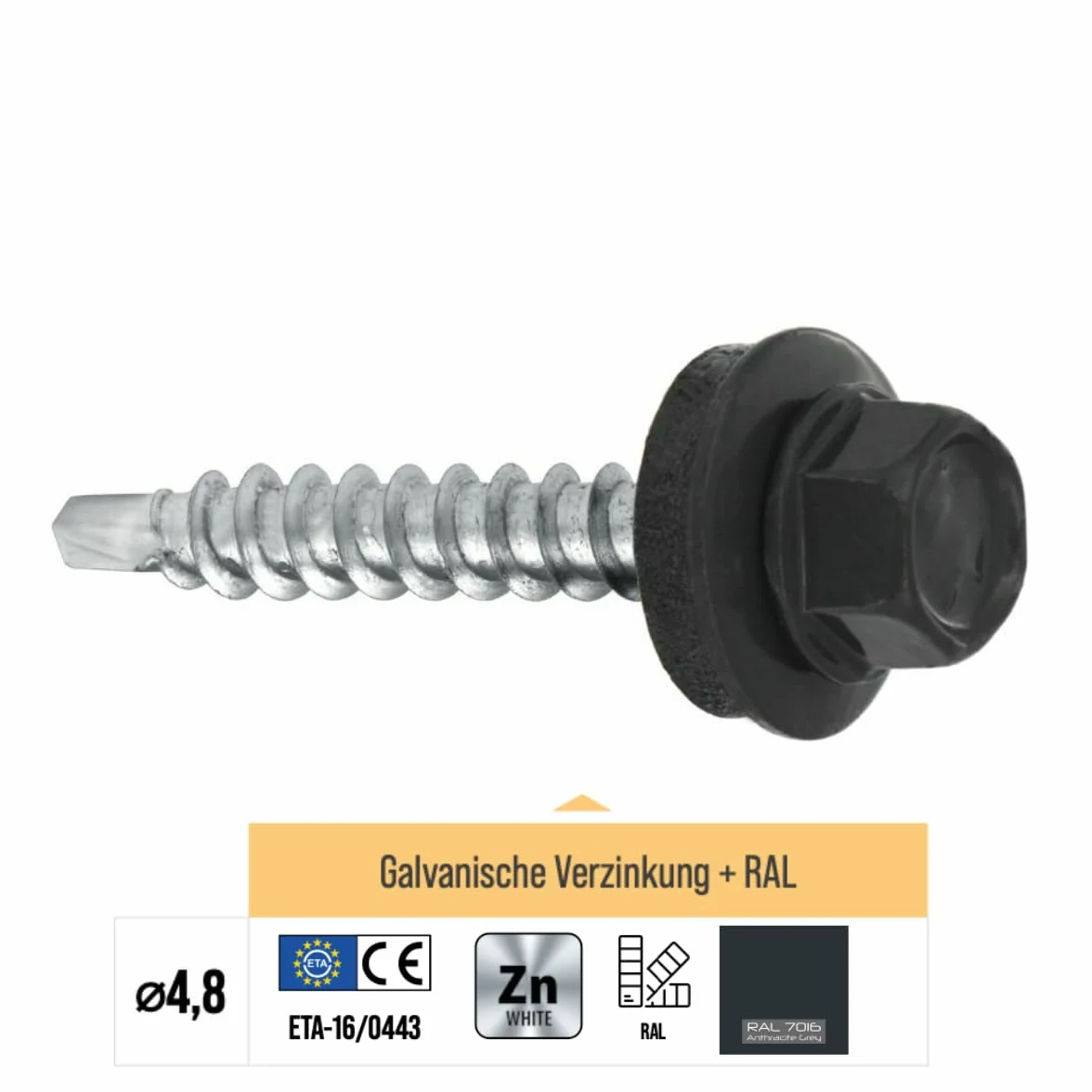 KLIMAS Wkręty wiertła 4,8 х 35 mm 250 sztuk RAL: 7016 - szary antracytowy wkręty do blachy trapezowej