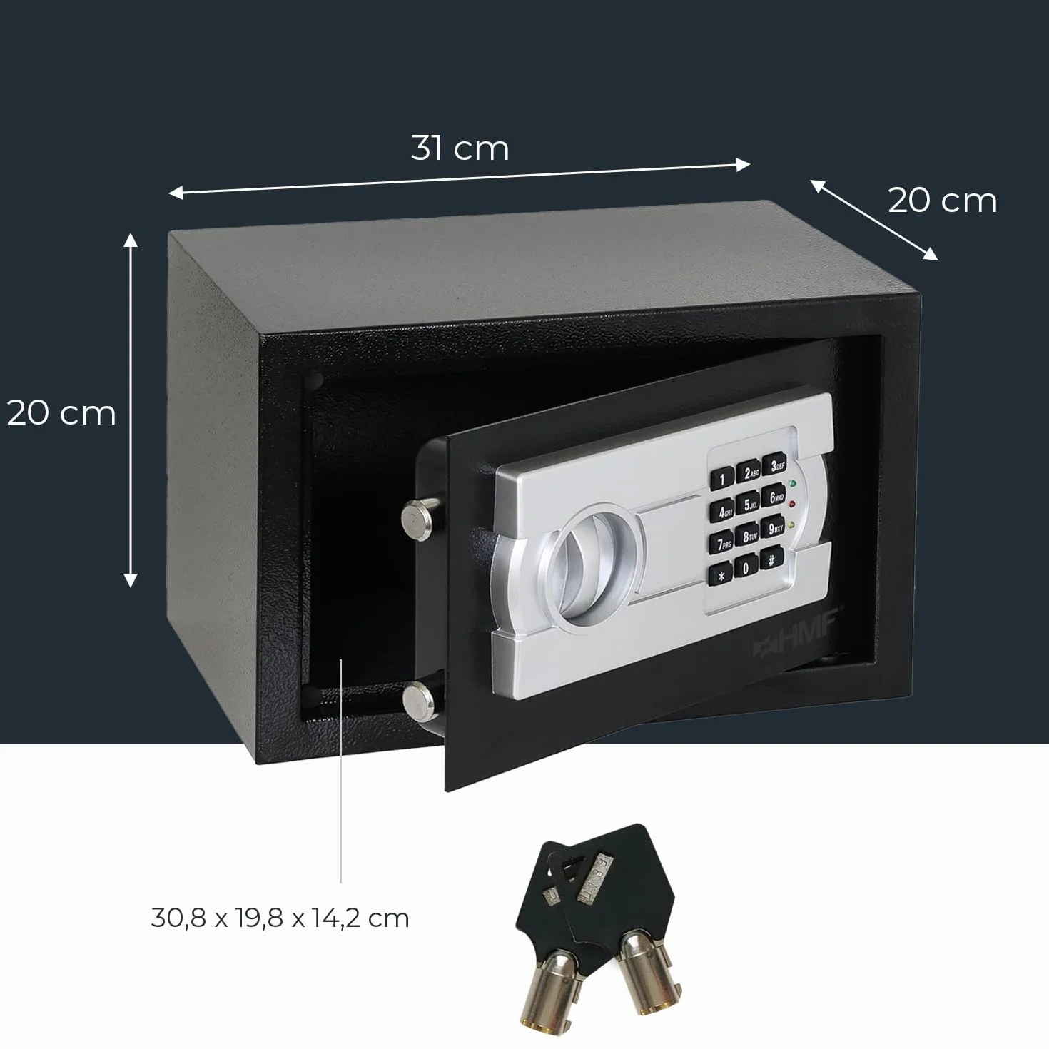 HMF Sejf do domu, hotelu lub biura, sejf meblowy z zamkiem szyfrowym do dokumentów formatu DIN A5, 31 x 20 x 20 cm, czarny