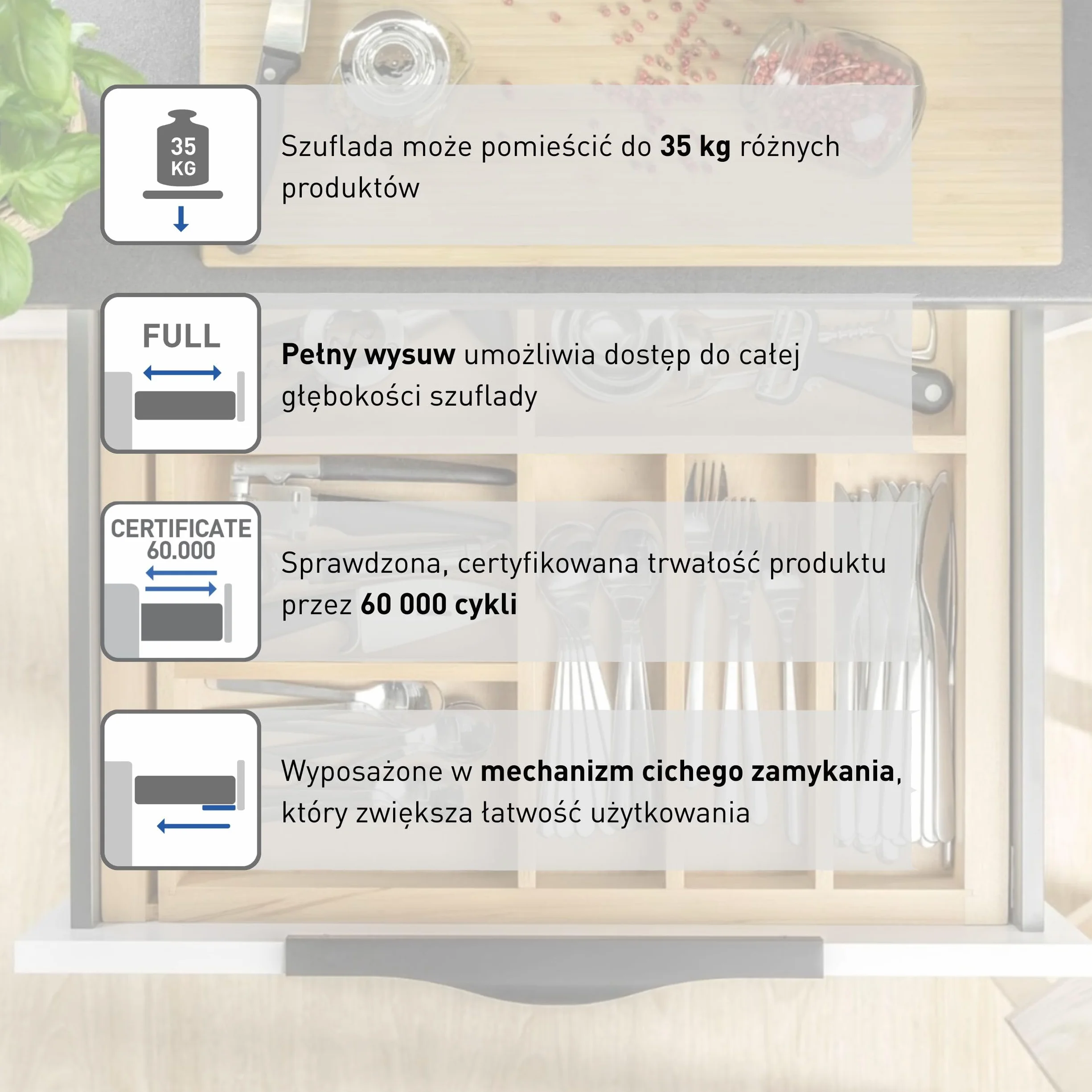 GTV - Prowadnice pod podłogę, 1 para szuflad z miękkim systemem zamykania - prowadnice do szuflad - nowoczesna zjeżdżalnia z amortyzacją, pełne wysuwanie, 300 mm, nośność do 35 kg