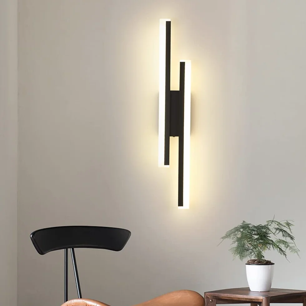 Riserva Wewnętrzna lampa ścienna LED, 16W nowoczesna lampa ścienna 3000K ciepłe światło, akrylowa wewnętrzna lampa ścienna do sypialni, salonu, przedpokoju, klatki schodowej, czarna