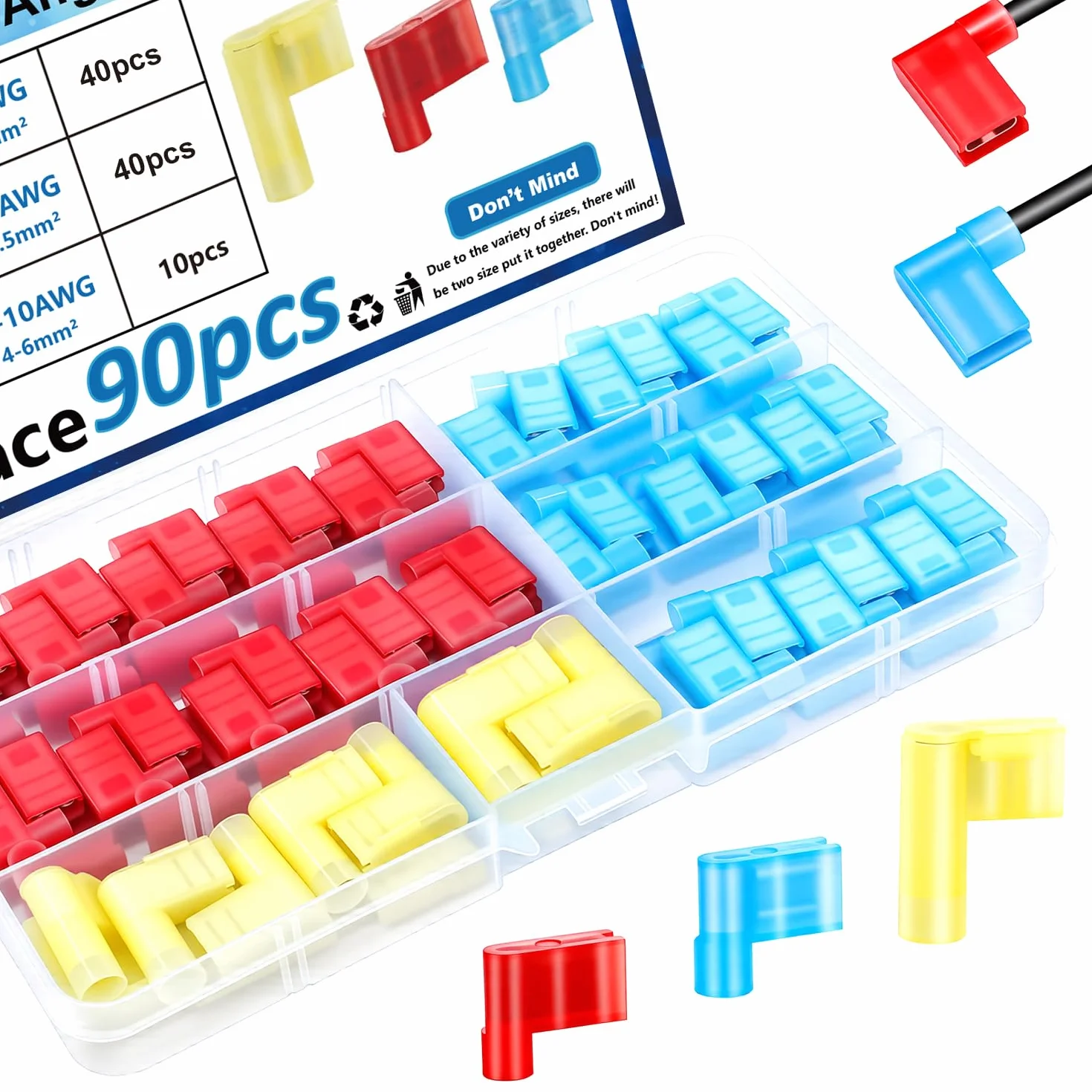 smseace 30 szt. czerwony niebieski i żółty nylonowy w pełni izolowany zacisk zaciskowy 22-18/16-14/12-10 AWG idealne złącze przewodu trwały zacisk QX-R-B-Y
