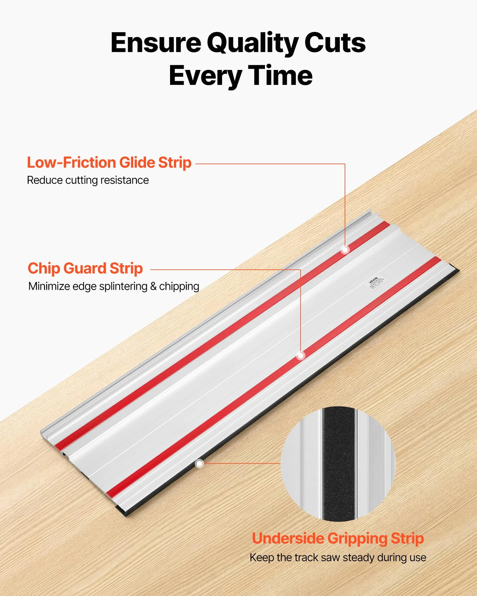 VEVOR Szyna prowadząca do piły gąsienicowej, zakres cięcia 140,7 cm, zestaw zawiera 2 wytłaczane aluminiowe prowadnice 69,8 cm i 1 złącze, kompatybilne z piłami szynowymi Makita