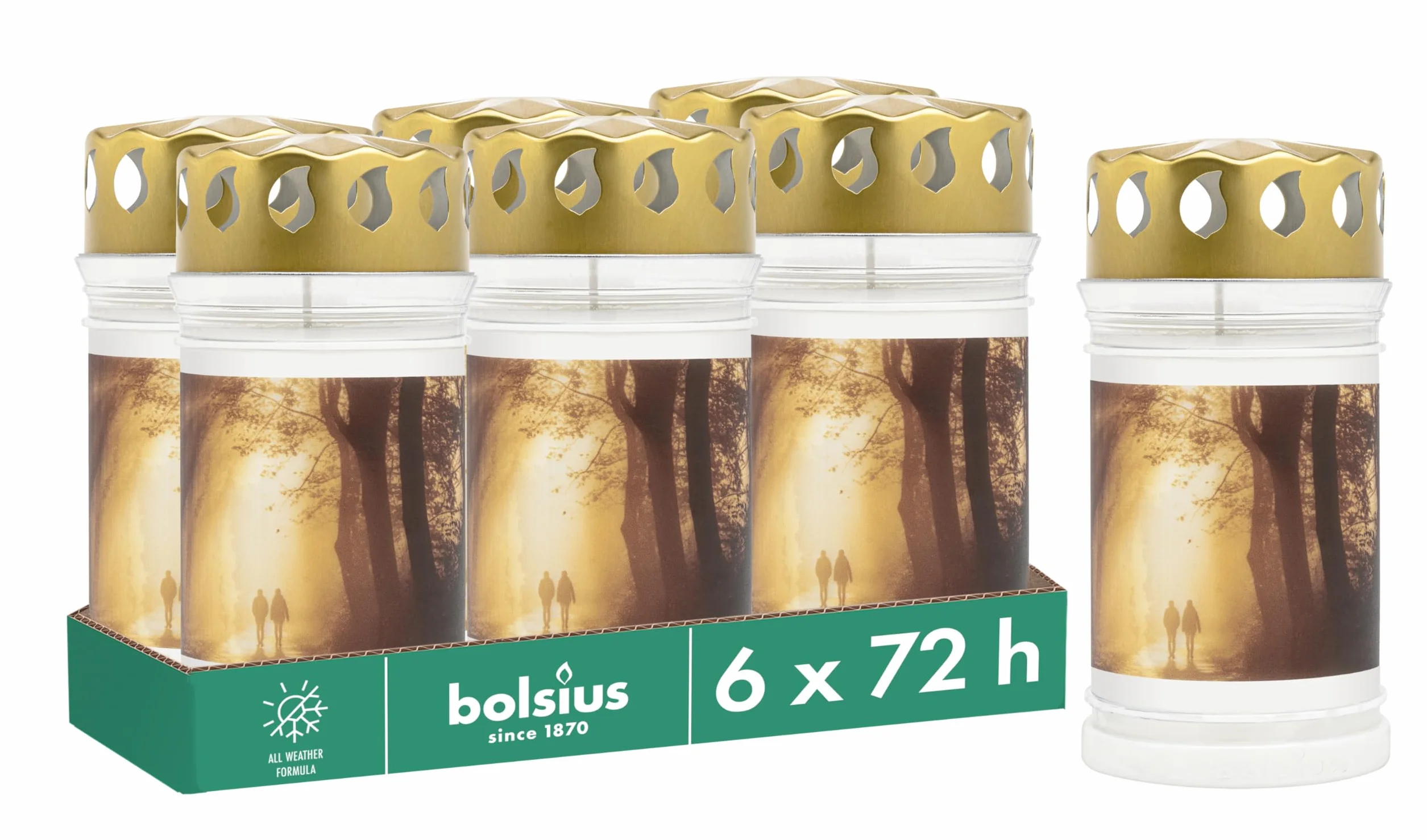 Bolsius Znicz – z motywem – spacer – zestaw 6 sztuk – długość palenia 3 dni – świeca żałobna i świece z miejsca pamięci – czyste spalanie – bez oleju palmowego