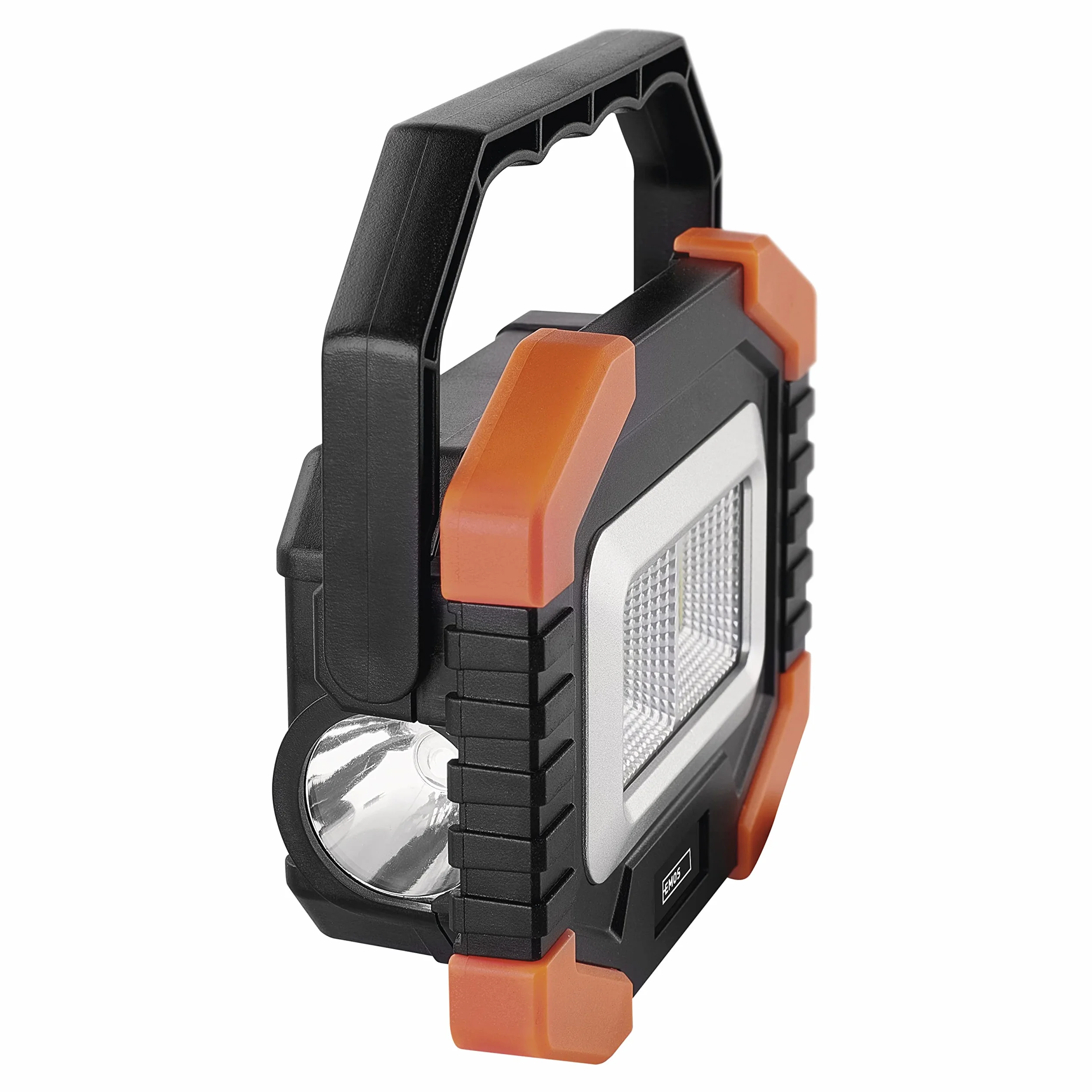 EMOS Lampa robocza LED, mały, przenośny reflektor roboczy, jasność 350 lm, zasięg świecenia 110 m, 2 tryby świecenia, zasilanie bateryjne, czas świecenia do 20 godzin, obrotowy uchwyt