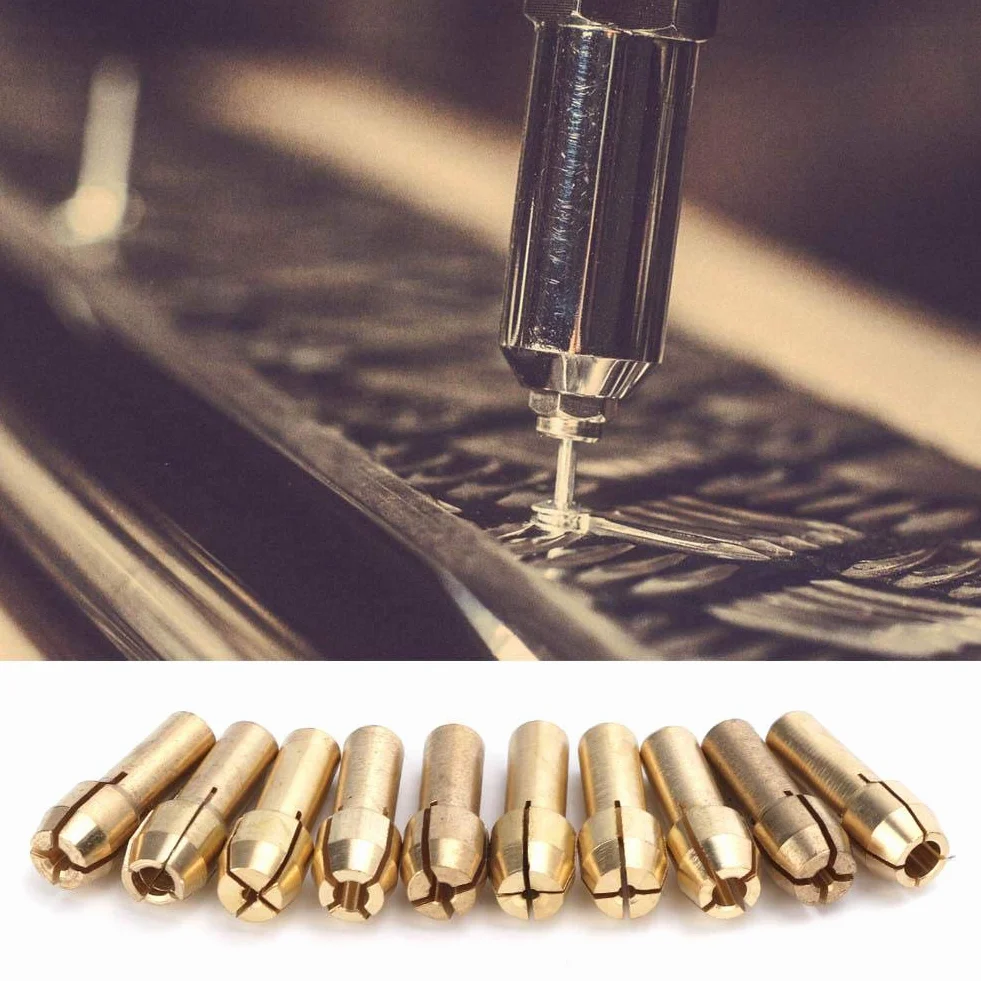 10 sztuk tuleje wiertarskie, 0.5-3.2mm Mini mosiężne tuleje zaciskowe elektryczna szlifierka obrotowe akcesoria narzędziowe (średnica szlaku 4.3mm)
