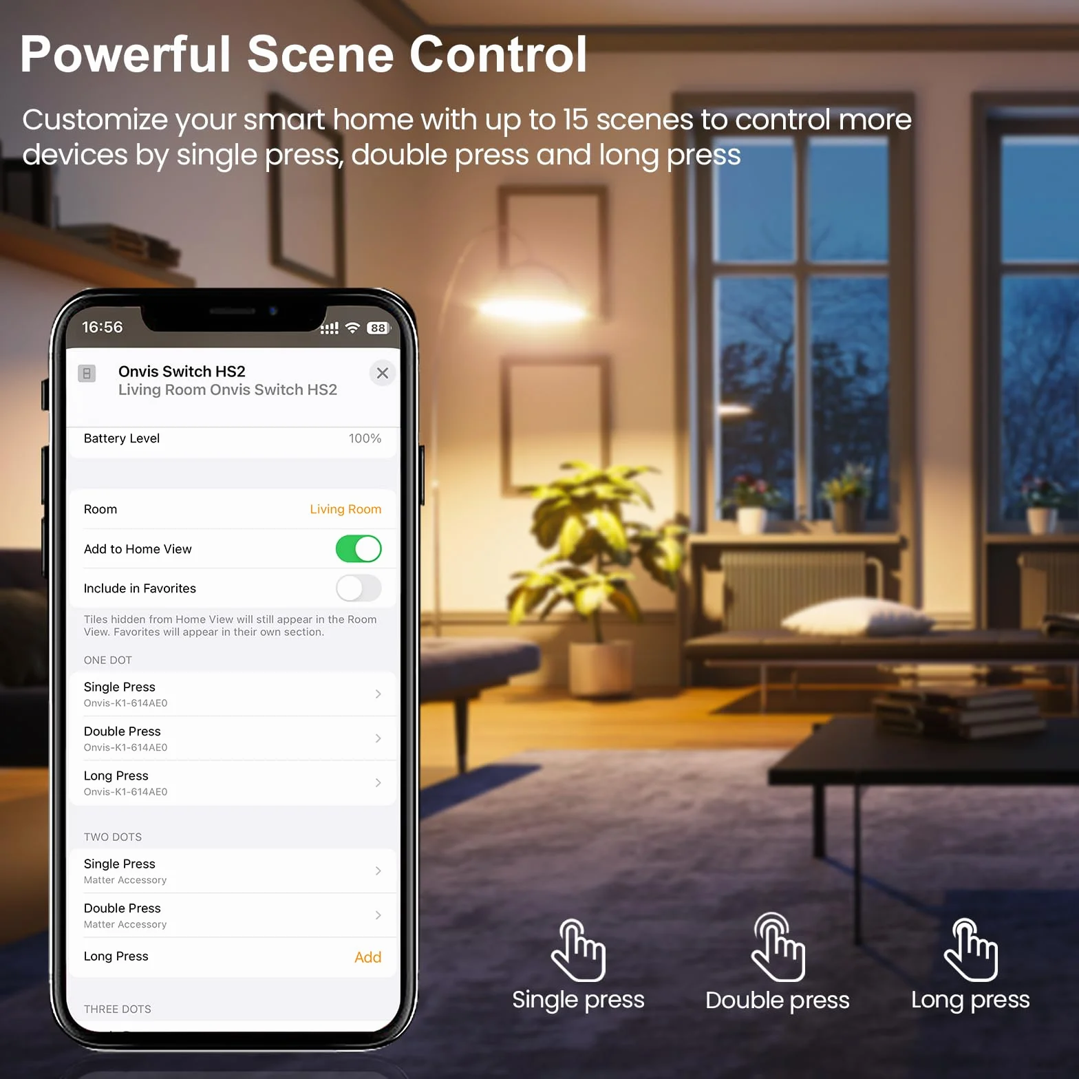 Onvis Thread Inteligentny przycisk dla Apple HomeKit, inteligentny przycisk Bluetooth, 5-przyciskowy przełącznik bezprzewodowy, włącznik światła, ściemniacz i pilot, indywidualne regulowanie, bez