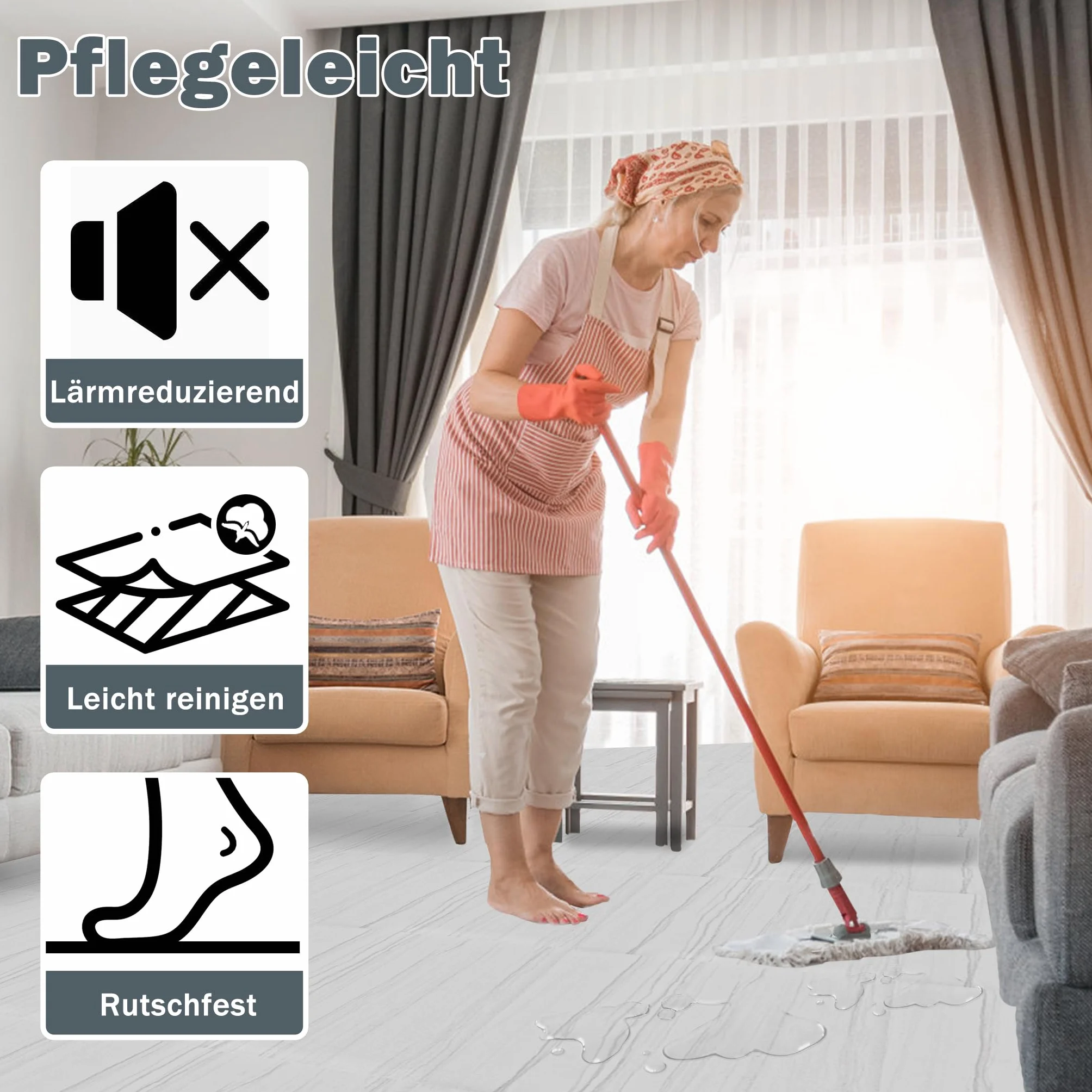 UISEBRT Samoprzylepne płytki podłogowe, 54 sztuki, 5,02 m², PCW, wykładzina podłogowa o wyglądzie betonu, płytki samoprzylepne, towar sprzedawany na metry, do kuchni, łazienki, korytarza, salonu 30 x