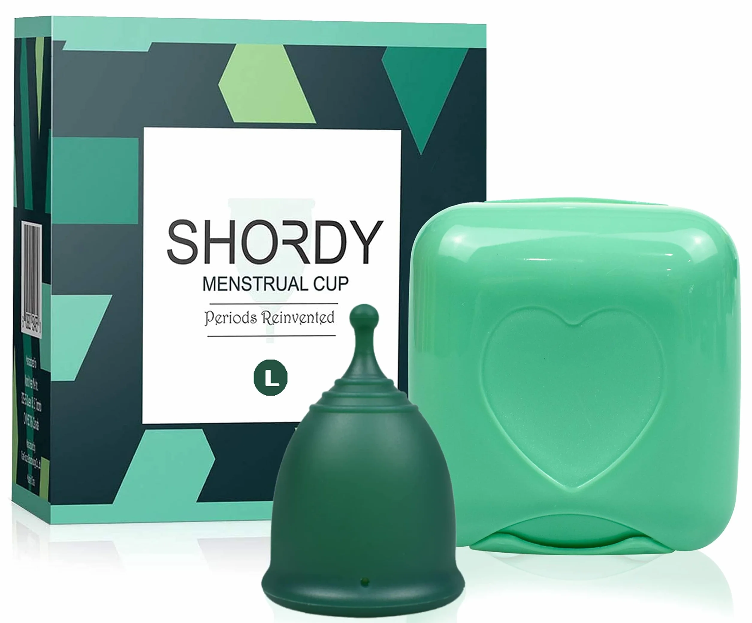 SHORDY Menstrual Cup, opakowanie pojedyncze (duże) z pudełkiem, elastyczna, miseczka miesiączkowa | Do 12 godzin komfortu, ekologiczna i bezpieczniejsza alternatywa dla pieluszek i tamponów (zielona)