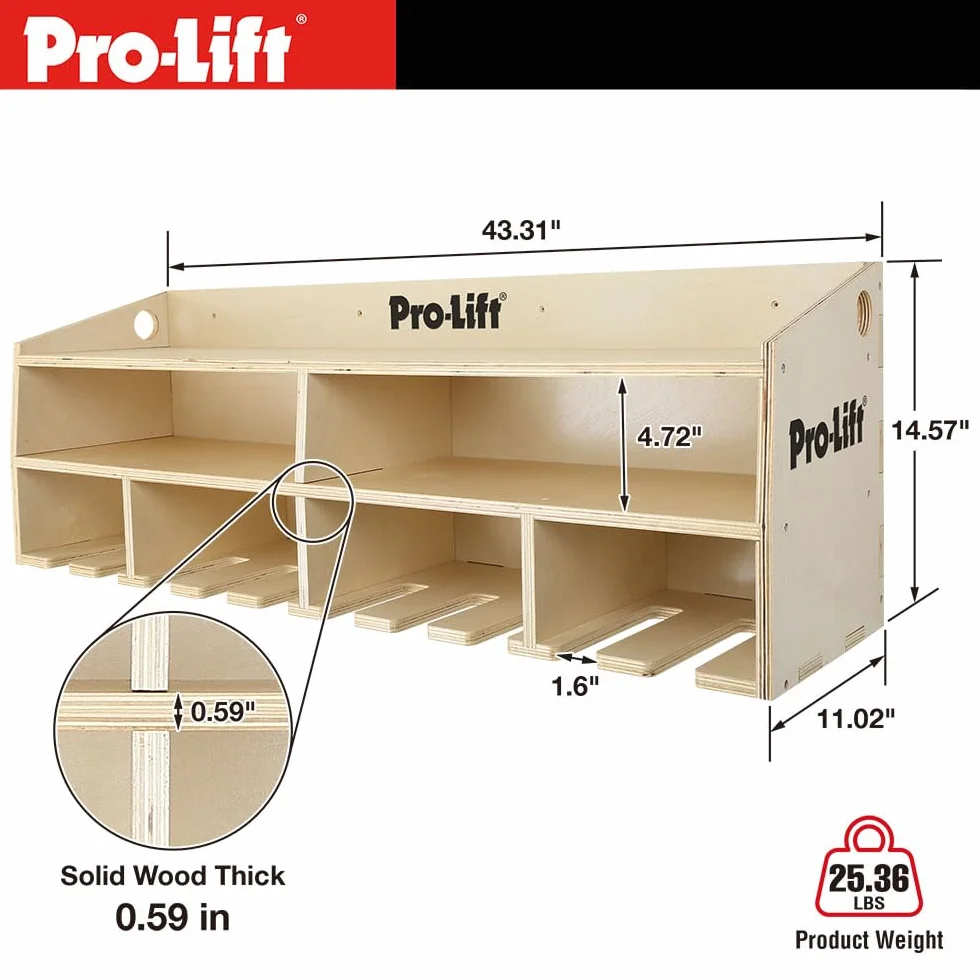 Pro-Lift Organizer na wiertarkę akumulatorową – stojak do przechowywania elektronarzędzi ściennych, 10 przegródek do zawieszenia, drewniany M-005W