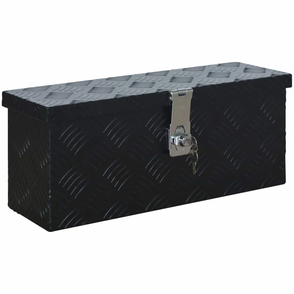 Aluminiowa skrzynka 485 x 140 x 200 mm, czarna, aluminiowa blacha falista z powłoką proszkową, lekka skrzynka narzędziowa z systemem zamykania i 2 kluczami do warsztatu, garażu i transportu