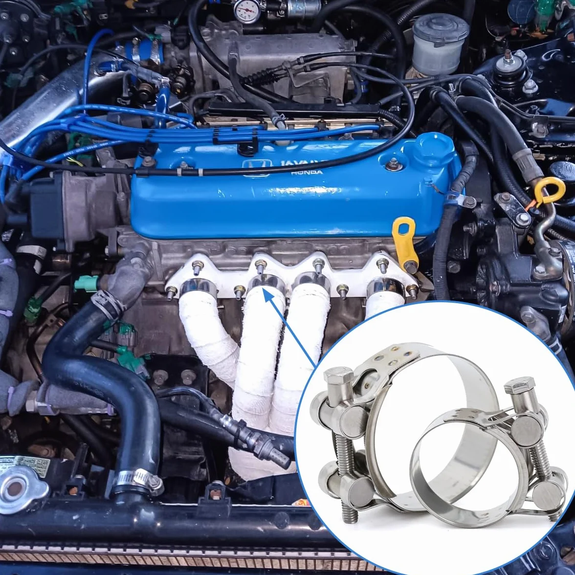 6 sztuk Moto Zacisk wydechowy 23-25 mm, zacisk turbiny, metalowy zacisk ze stali nierdzewnej odpowiedni do połączenia wydechowego rury samochodowej i motocyklowej