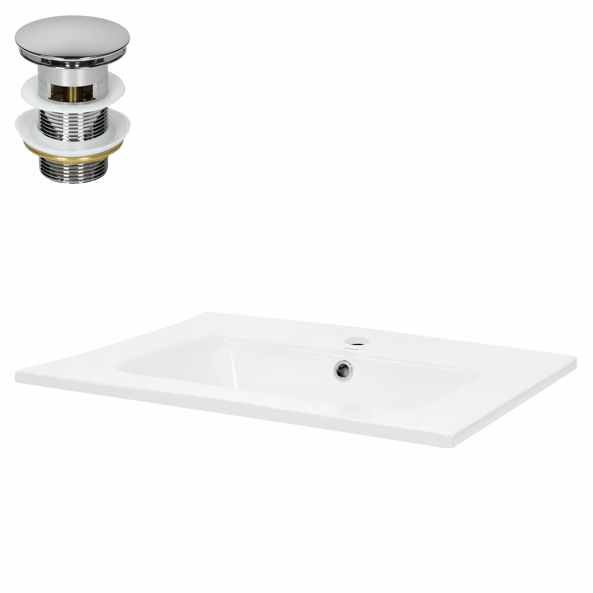 ML-Design Umywalka Ceramiczna Biala 61 x 16,5 x 46 cm z Odplywem i Przelewem, do Montazu na Blacie lub w Zabudowie, Idealna do Lazienki i Toalety Goscinnej