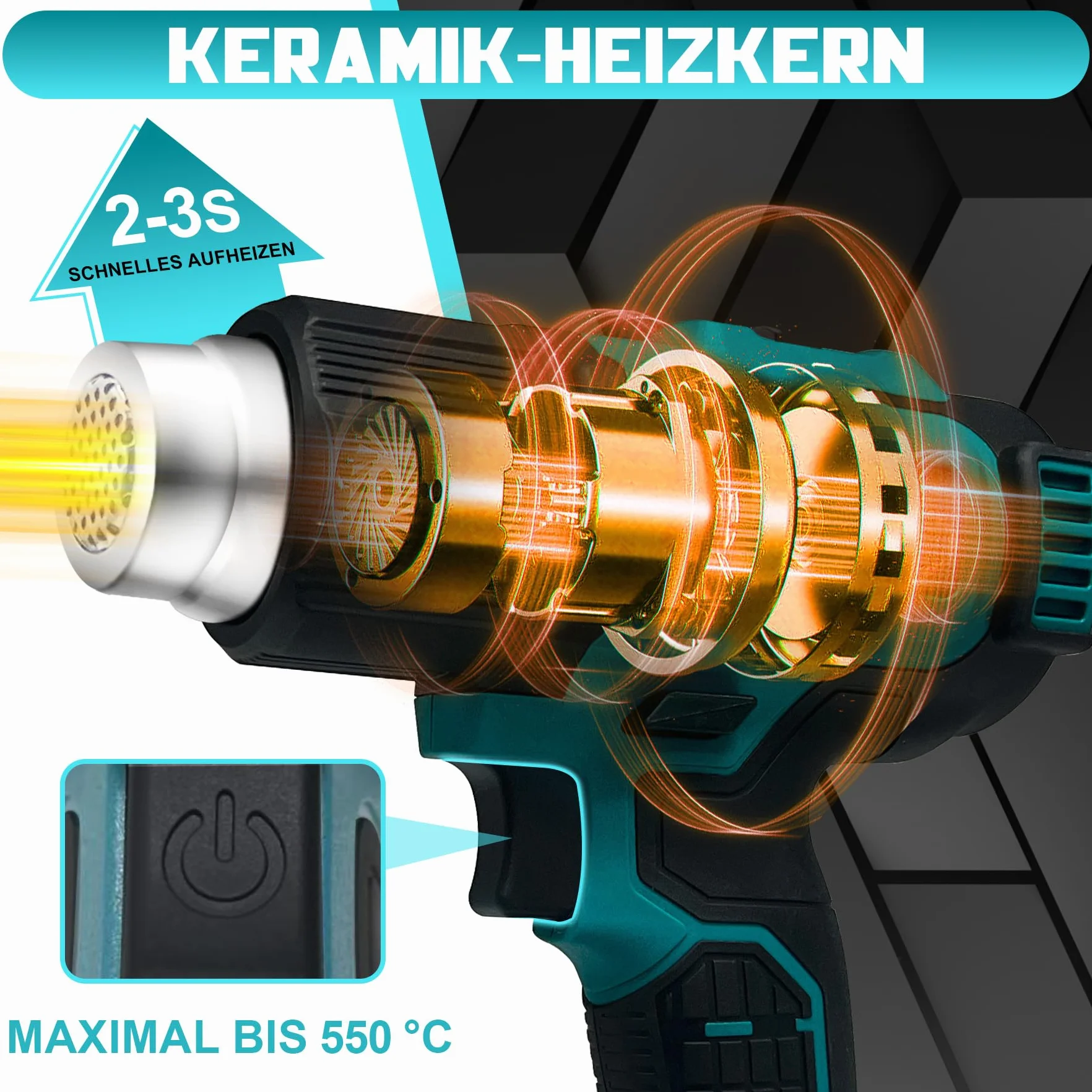 Bezprzewodowa opalarka do Makita 18V (BL1830/1840/1850/1860) - 300/550°C pistolet na gorące powietrze, 4 dysze i stojak, szybkie nagrzewanie, do usuwania farby, pakowania termokurczliwego