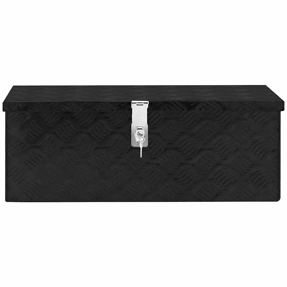 Pudełko do przechowywania, czarne, aluminiowe, 70 x 31 x 27 cm, z systemem zamykania i praktycznym uchwytem, do warsztatu, garażu, na placu budowy, gospodarstwa domowego, transportu i porządkowania