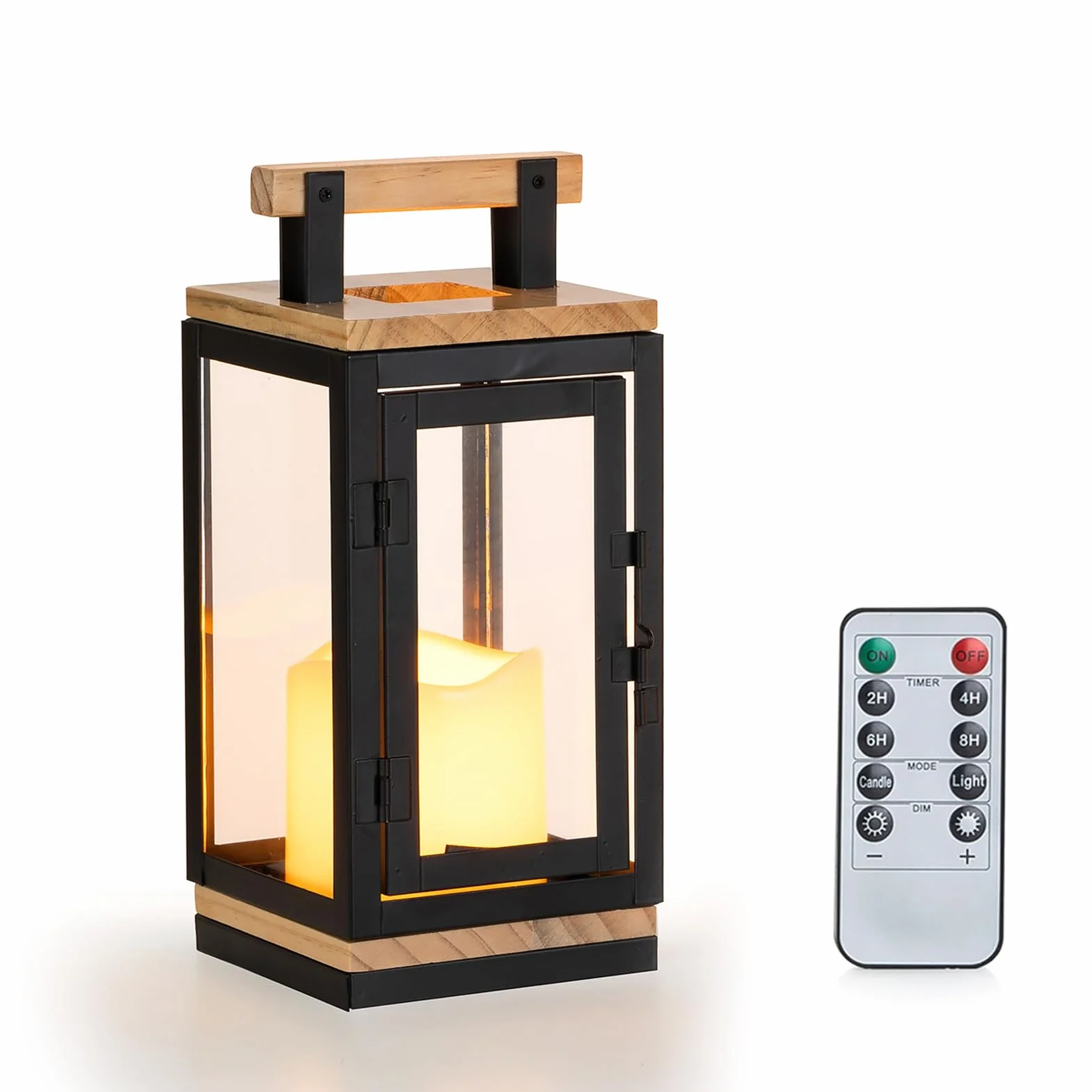 NUPTIO Latarnia zewnętrzna z timerem na świece: 23,5 cm, zestaw latarni LED, czarna, metalowa, drewniana, latarnia na świece, do użytku na zewnątrz, na Boże Narodzenie, cmentarz, odporna na warunki
