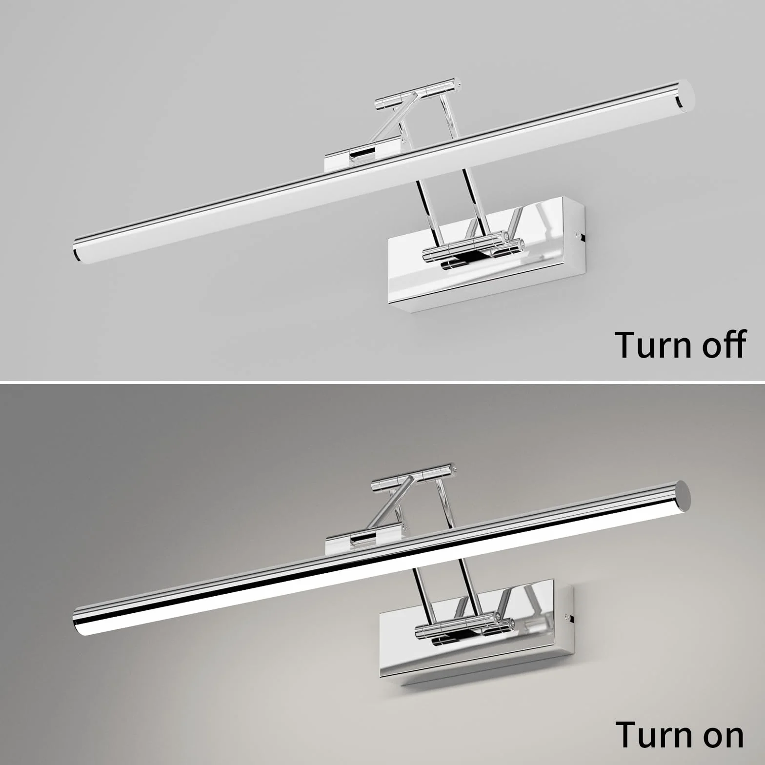 Klighten Lampa LED do lustra łazienkowego 50 cm, obrotowe lustro lustro do łazienki IP44, lustro łazienkowe 16 W 1200 lm, LED lustro łazienkowe lustro łazienkowe, zimna biel 5500K, chrom 50 cm