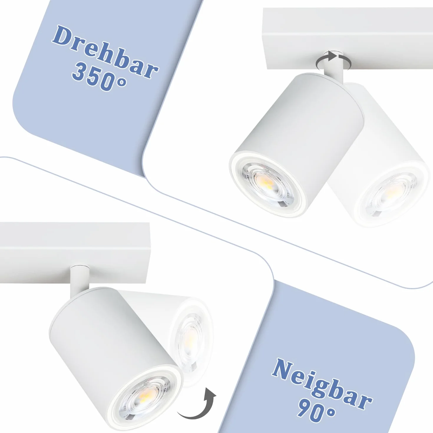 Homefire Lampa sufitowa LED z 3 płomieniami - obracana o 350° do wnętrz przemysłowych GU10 Spot lampa sufitowa Białe Spoty Nowoczesny Spot sufitowy do salonu, kuchni, sypialni, bez żarówek