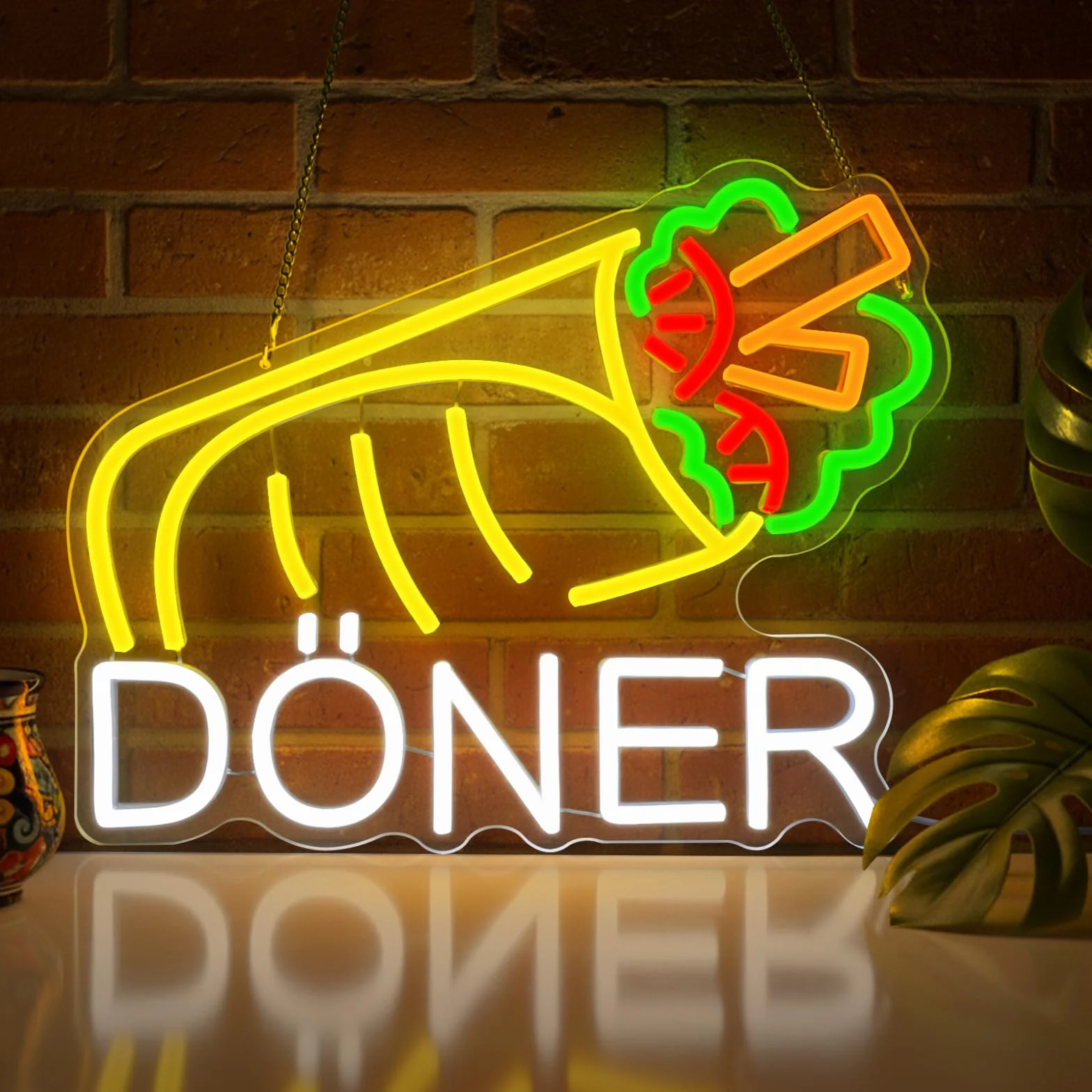 Döner Neonowy szyld, kebab szyld reklamowy, tabliczka świecąca LED, zasilanie USB z przełącznikiem ściemniania, do sklepów, kebabów, kebabów, sklepów z kebabem (kebab)