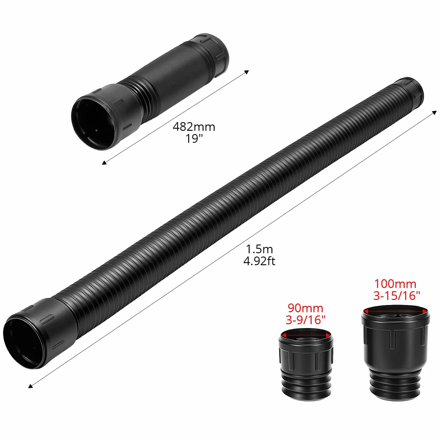 QWORK Okrągła rynna dachowa, elastyczna rura spustowa, wykonana z materiału PE, przedłużana od 47 do 150 cm, do trawnika, podłóg betonowych i ogrodów, do rury spustowej 80/100 mm