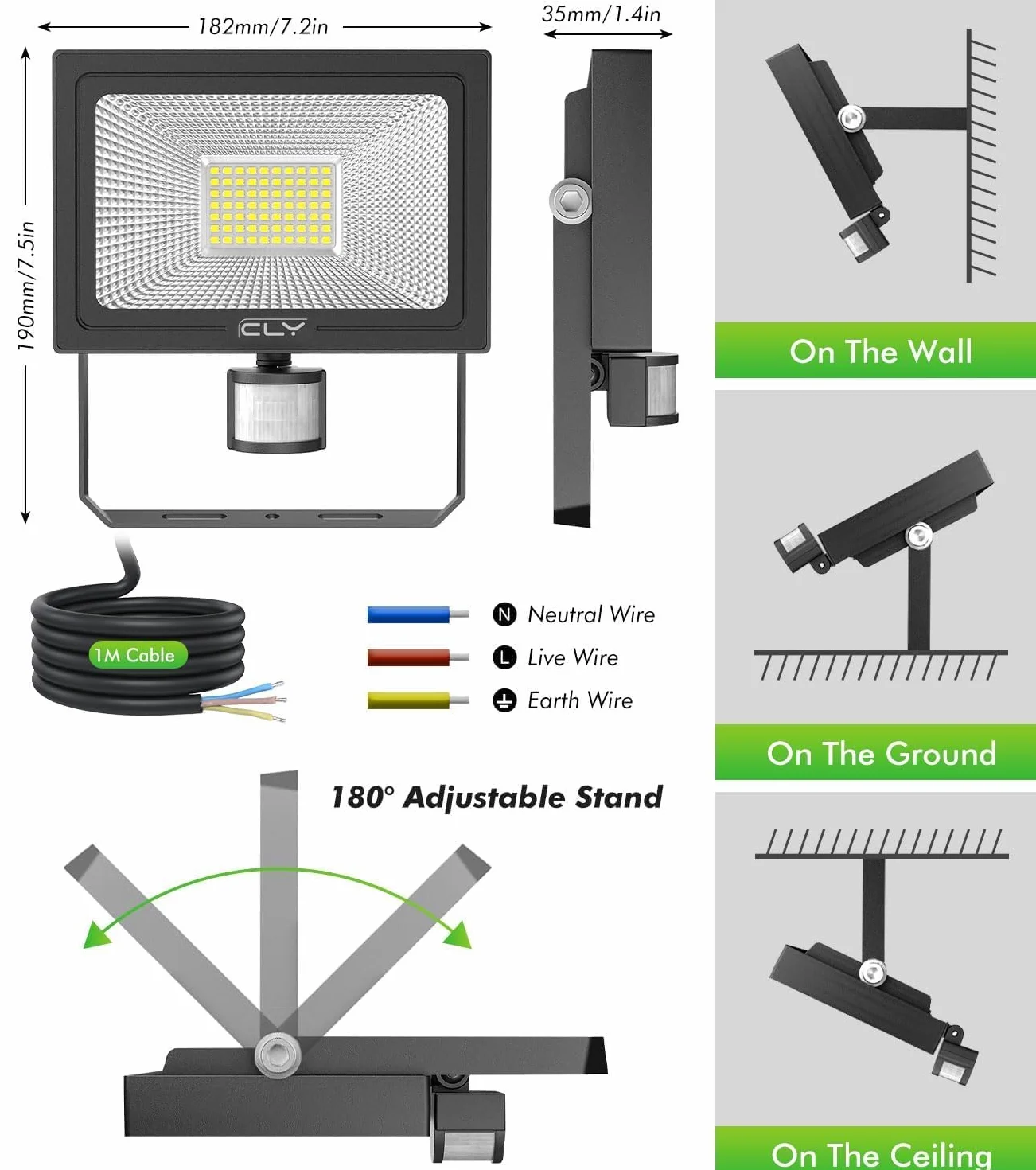 CLY Reflektor LED 60 W z czujnikiem ruchu, pilot zdalnego sterowania, 5640 lm, super jasny, 6500 K, zimna biel, IP66, wodoszczelny, zewnętrzny, regulowany stopień jasności, reflektor do ogrodu, garażu