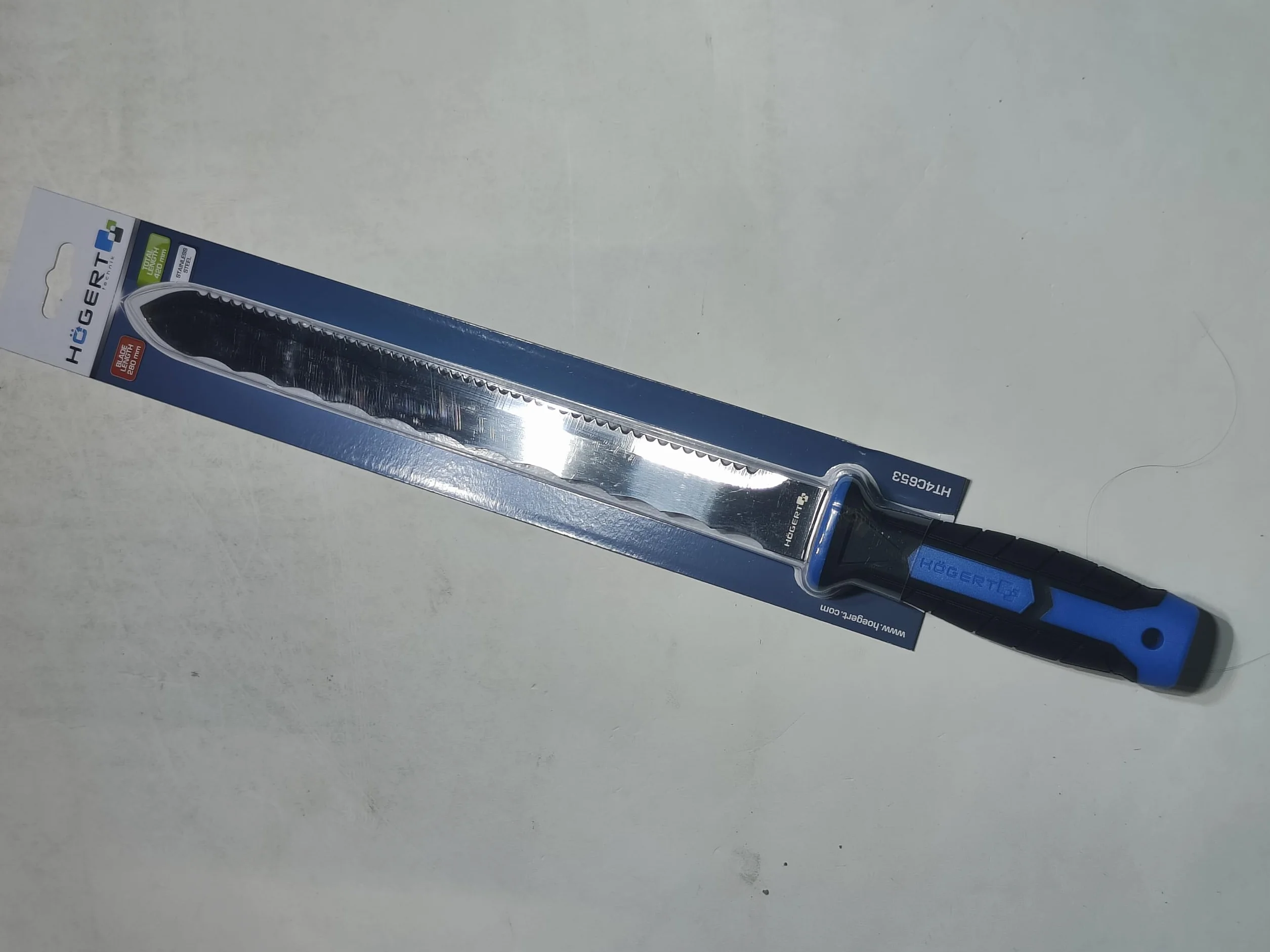 Högert Technik - Nóż do cięcia izolacji/wełny, cięcia wełny mineralnej, izolacja PUR, styropian, stal nierdzewna, długość całkowita 420 mm, długość ostrza 280 mm