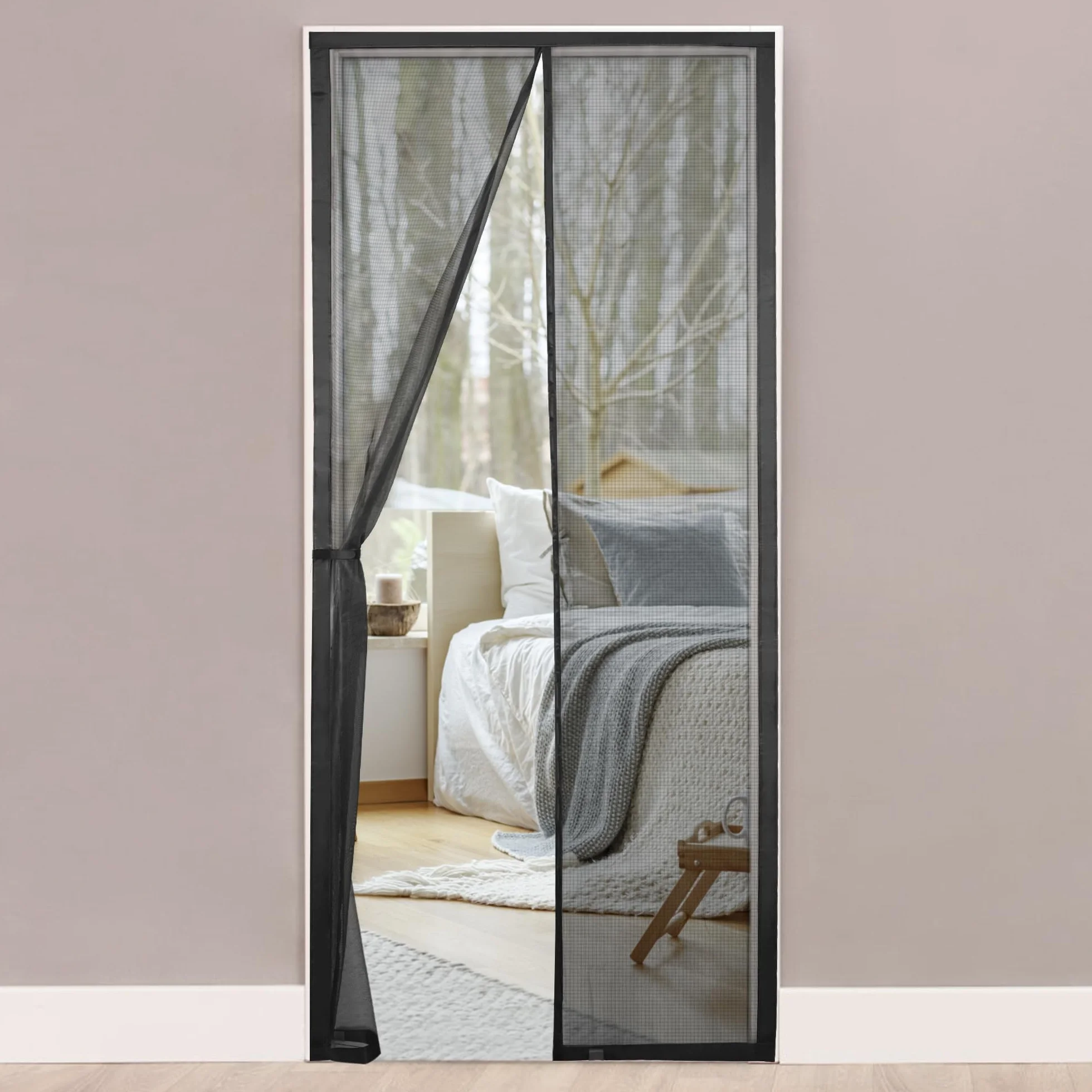 HONGTAISHENG Magnetyczna moskitiera na drzwi 70 x 205 cm, magnetyczne moskitiery na balkon do salonu, moskitiera przeciw owadom, naklejka filcowa o szerokości 4 cm, zamykana sama, czarna