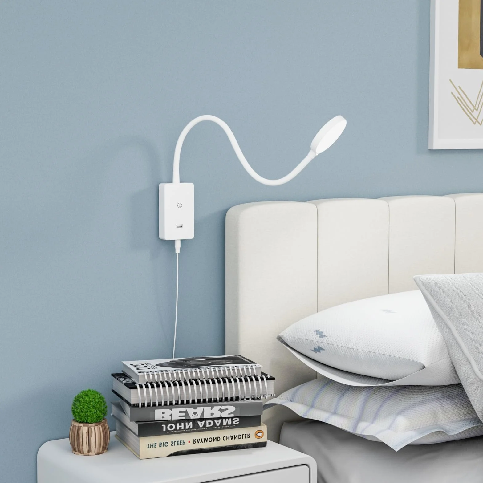 ENUOTEK Kinkiet Do Czytania LED Do Sypialni Na Stolik Nocny Z Pilotem, Ścienna Elastyczna Lampa Do Czytania Z Portem USB 5V2A, Stopniowa Regulacja, 3X Kolory Oświetlenia, Timer Automatyczne Wyłączanie