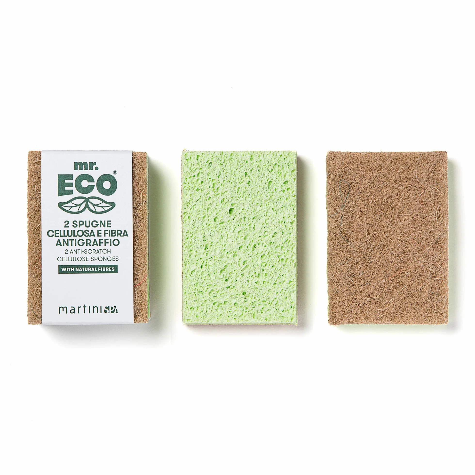 Mr.Eco Martinispa Podwójna gąbka – celuloza i odporne na zarysowania włókna, zielona, brązowa, 30 g