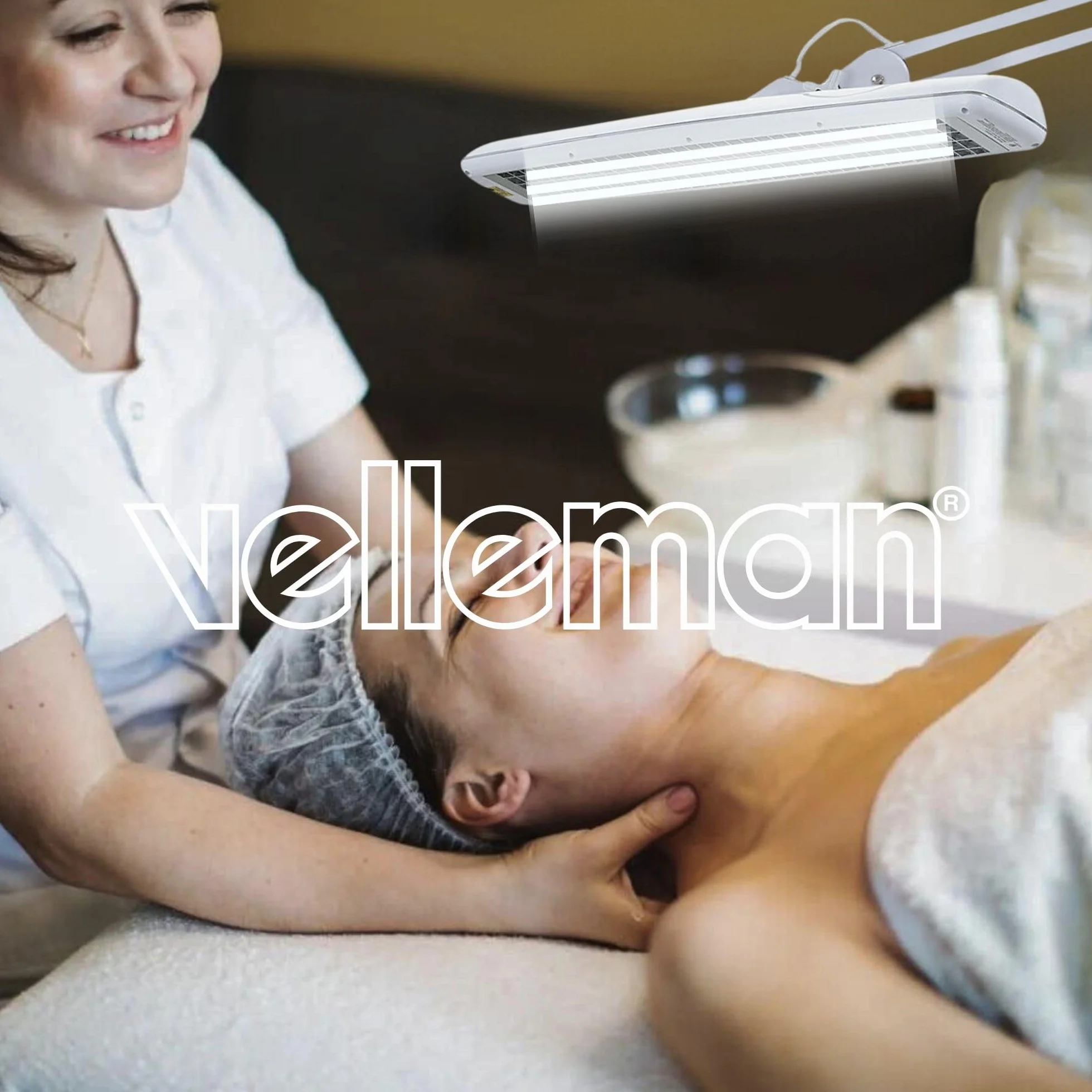 Velleman Lampka biurkowa z zaciskiem, lampa robocza TL 3x 14 W, 2700 lm, światło dzienne 6500 K, klosz 60 cm, biała do biura, hobby, manicure, szycia i prac precyzyjnych
