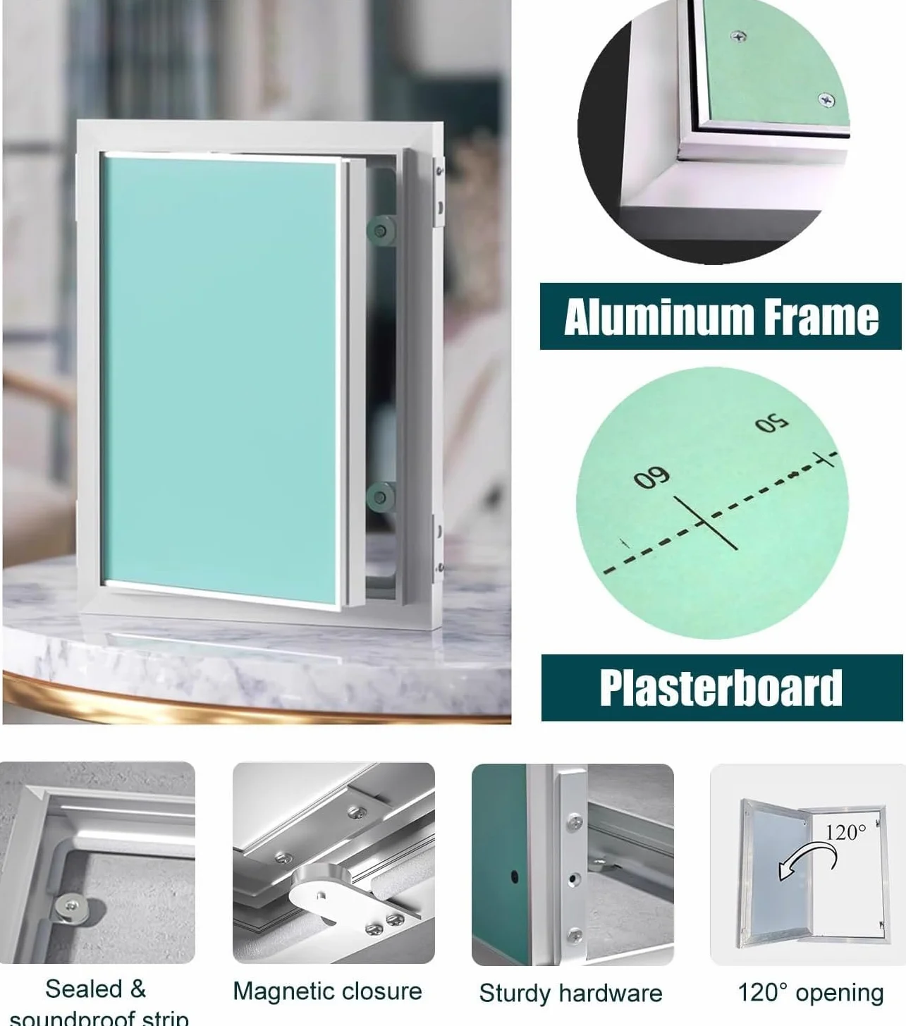 Zdejmowana wykładzina dostępowa Ukryte drzwi wejściowe do płyt gipsowo-kartonowych z aluminiową ramą. Duży panel osłonowy z płyt gipsowo-kartonowych(18x26in (45x65cm))