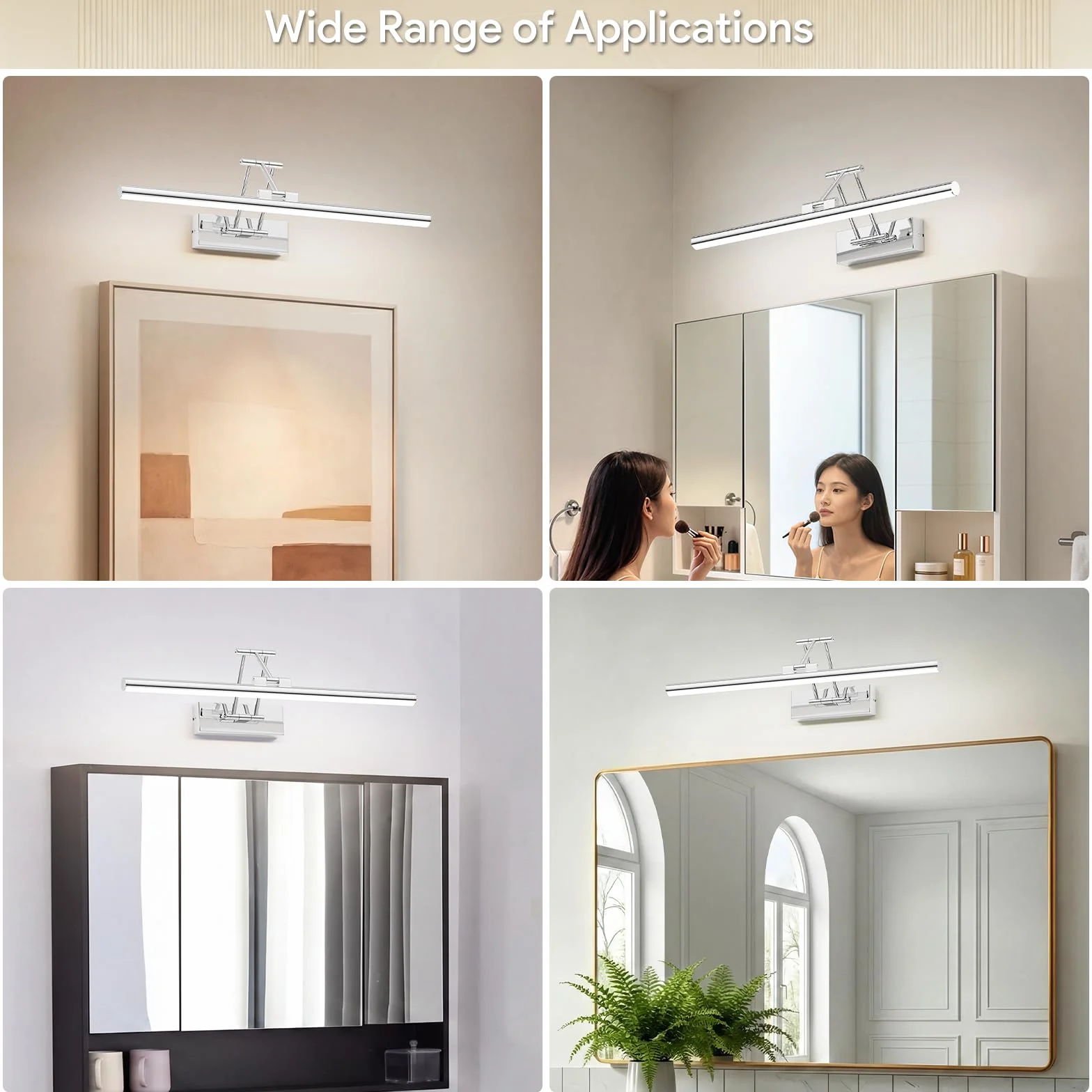 Klighten Lampa LED do lustra łazienkowego 50 cm, obrotowe lustro lustro do łazienki IP44, lustro łazienkowe 16 W 1200 lm, LED lustro łazienkowe lustro łazienkowe, zimna biel 5500K, chrom 50 cm