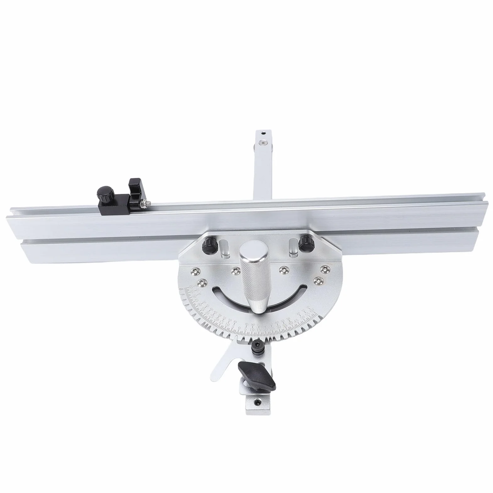 Headerbs Pilarka Stołowa ze Stopu Aluminium Miernik Kątowy 410 Mm Linijka Dociskowa z Regulowanym Kątem z Odchylanym Ogranicznikiem Szyna Ukośna 45 Stopni i Zdejmowana Płyta Podstawy do