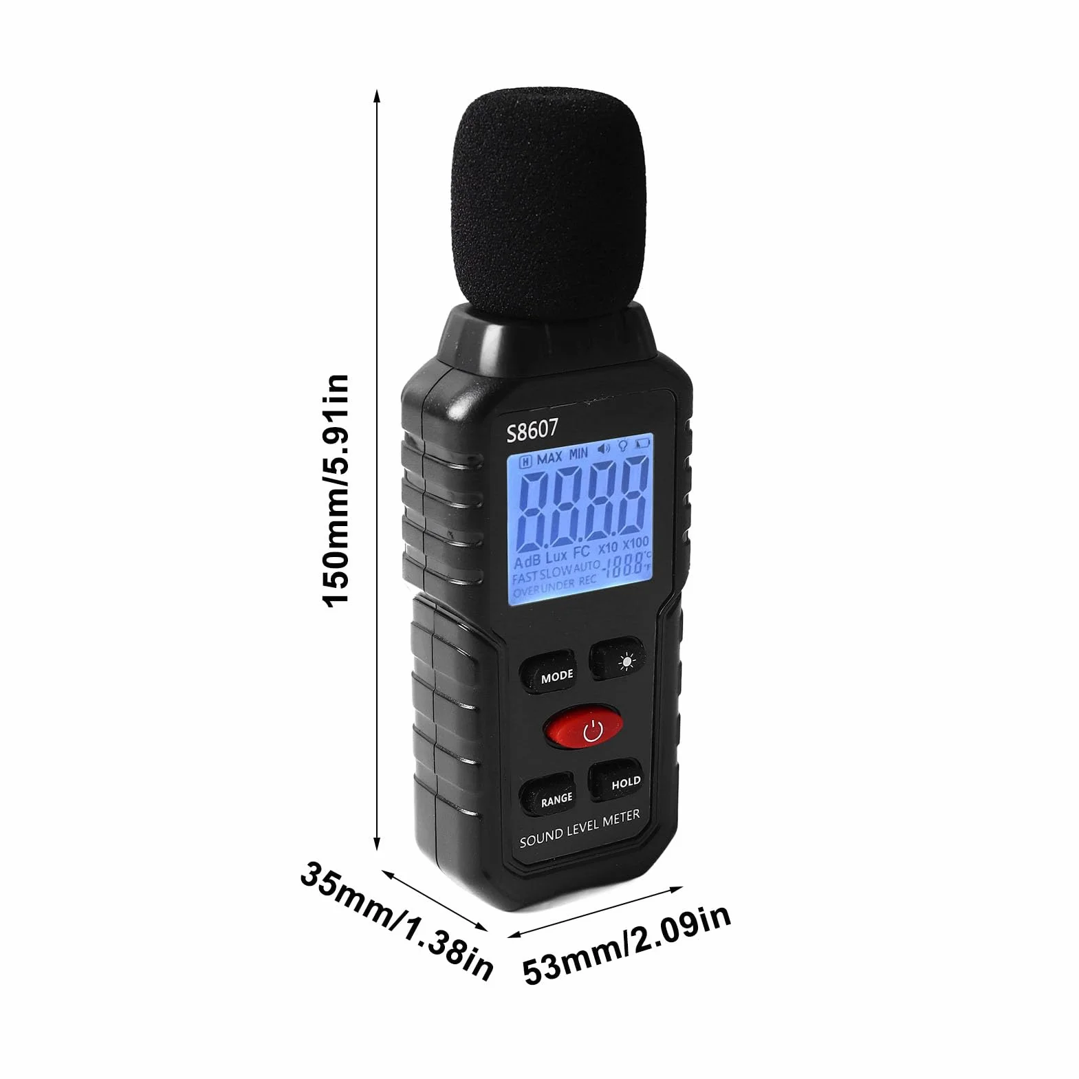 Miernik Decybeli, Cyfrowy Miernik Poziomu Dźwięku, Przenośny Miernik SPL od 30 DB do 130 DB, Tester Pomiaru Hałasu w Decybelach Audio z Podświetlanym Wyświetlaczem LCD, Pomiar