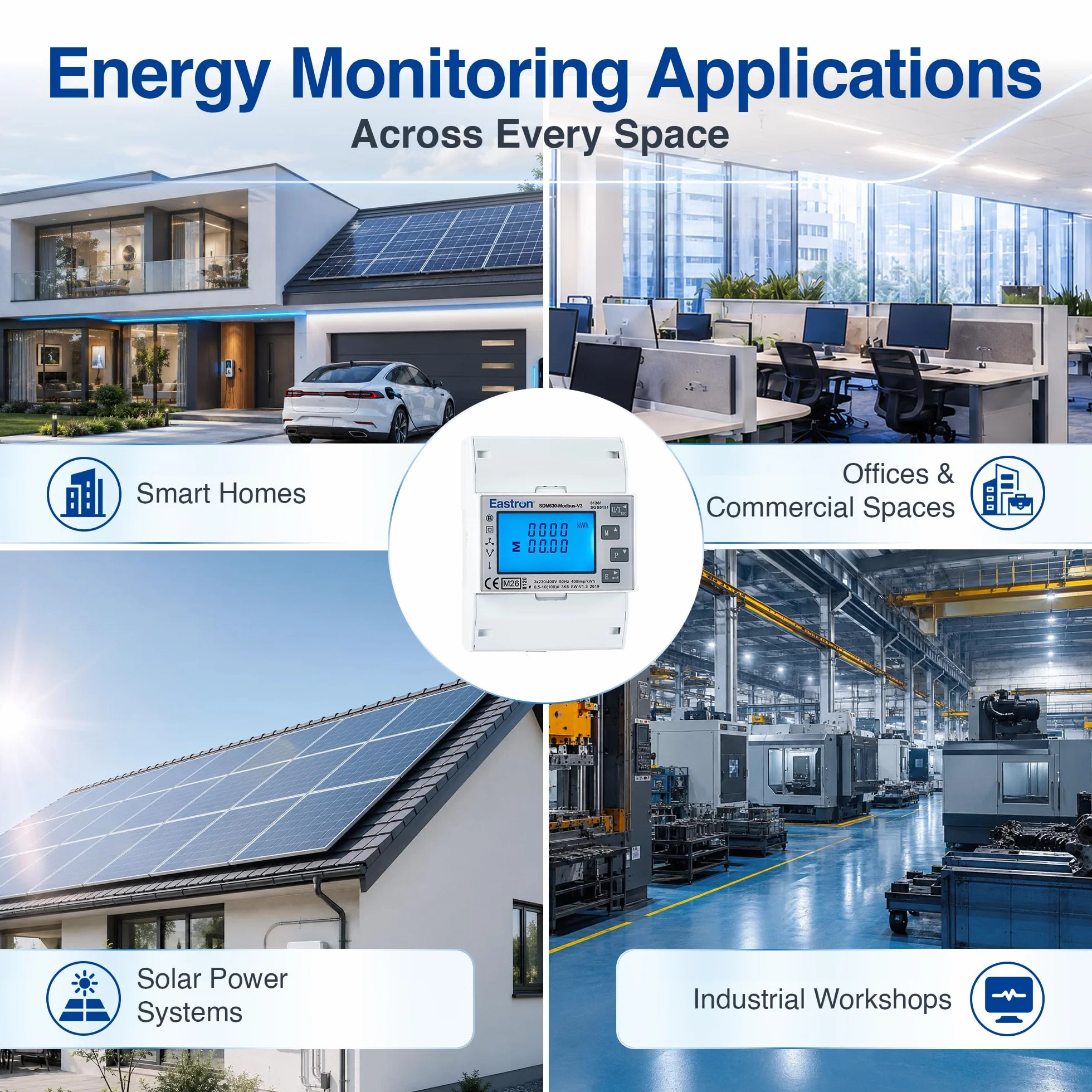 Eastron SDM630Modbus-V3 Trójfazowy Licznik Energii Elektrycznej DIN Szyna RS485 Modbus-RTU