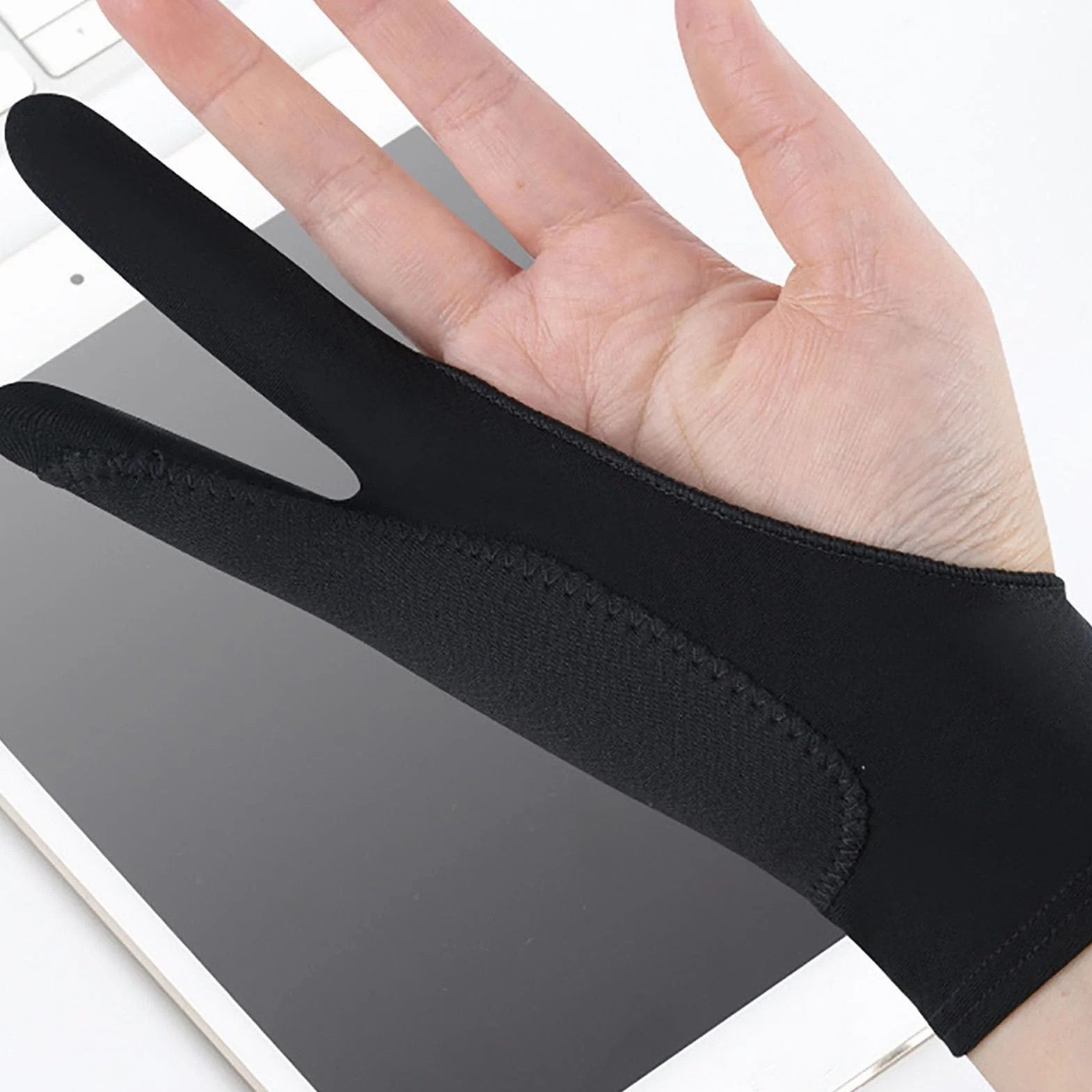 KIMISS Rysowanie Rękawicy do Tabletu, 3 -warstwowa Smudge Two Finger Artist Glove do Sztuki Cyfrowej, Szkicowanie, Kompatybilne z Tabletami i grafiką (M)