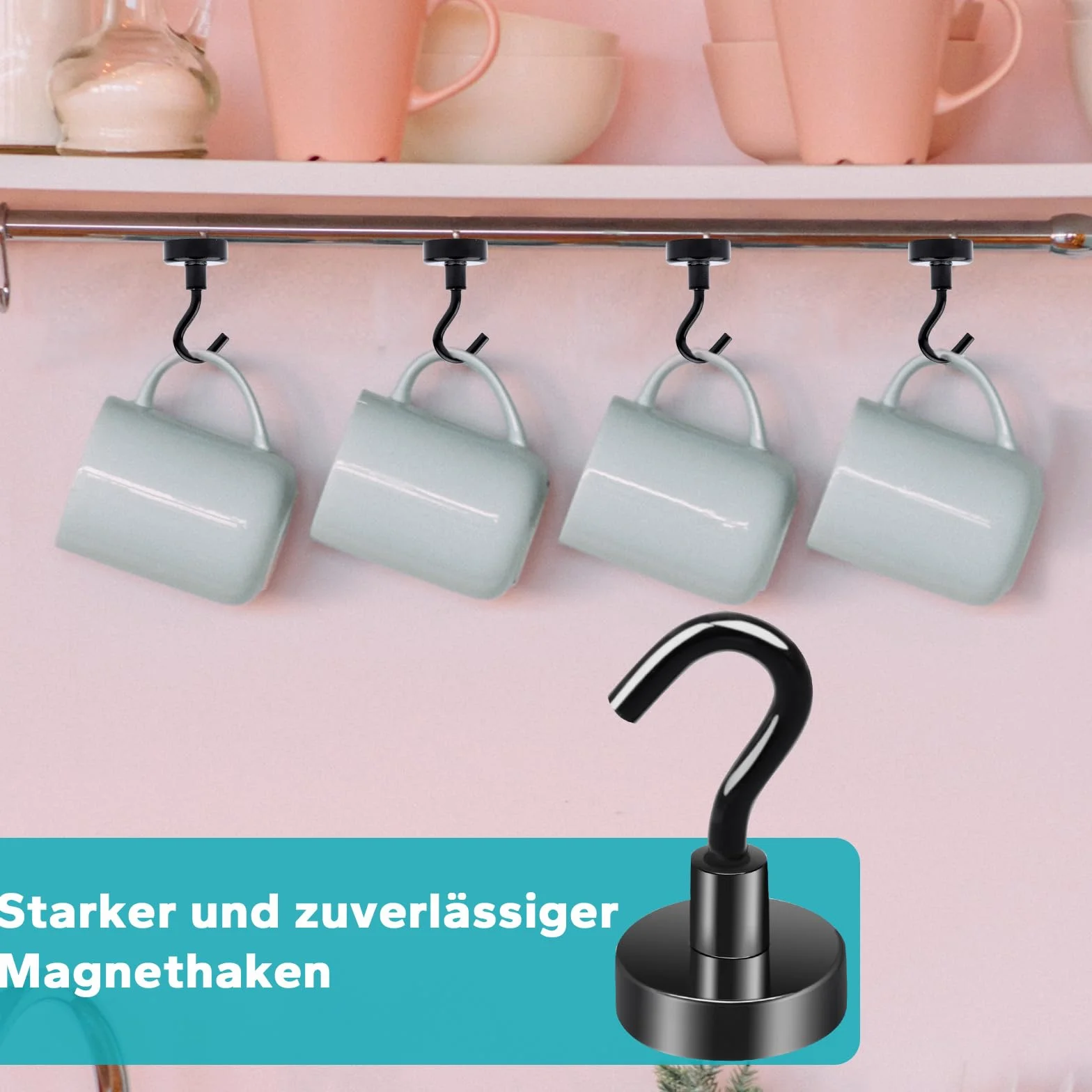 MIN CI 8 sztuk haczyków magnetycznych, ekstra mocne, 20 mm, czarne magnesy neodymowe, bardzo mocne magnesy z haczykiem, uchwyt magnetyczny, okrągłe haczyki kuchenne, na kemping, garaż, do kuchni,