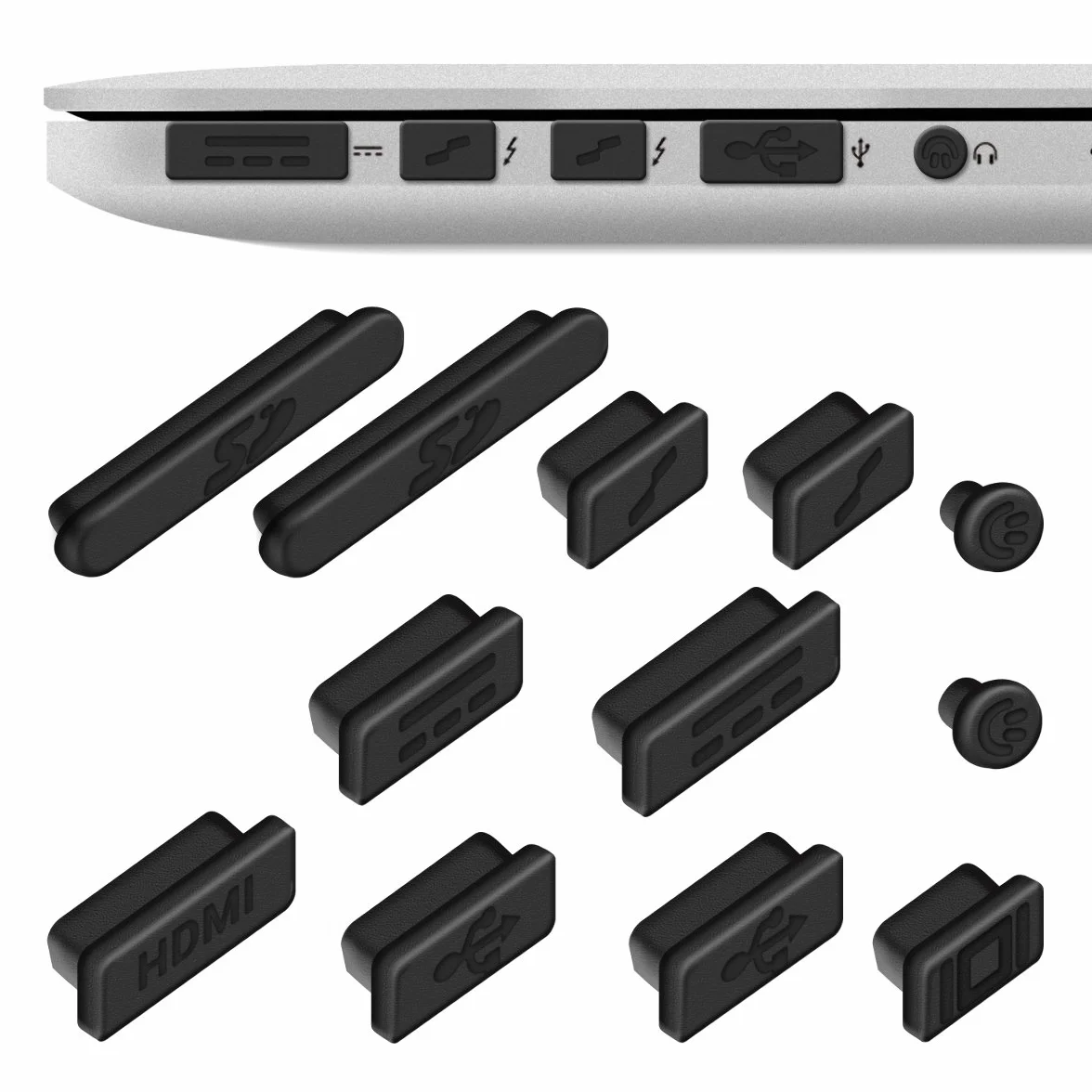 kwmobile 12 x osłona przeciwpyłowa kompatybilna z Apple MacBook Pro 13" 15" Retina/Air 11" 13" (od połowy 2011 do połowy 2016) – zatyczka do wtyczki Dust Plug wtyczka przeciwpyłowa czarna