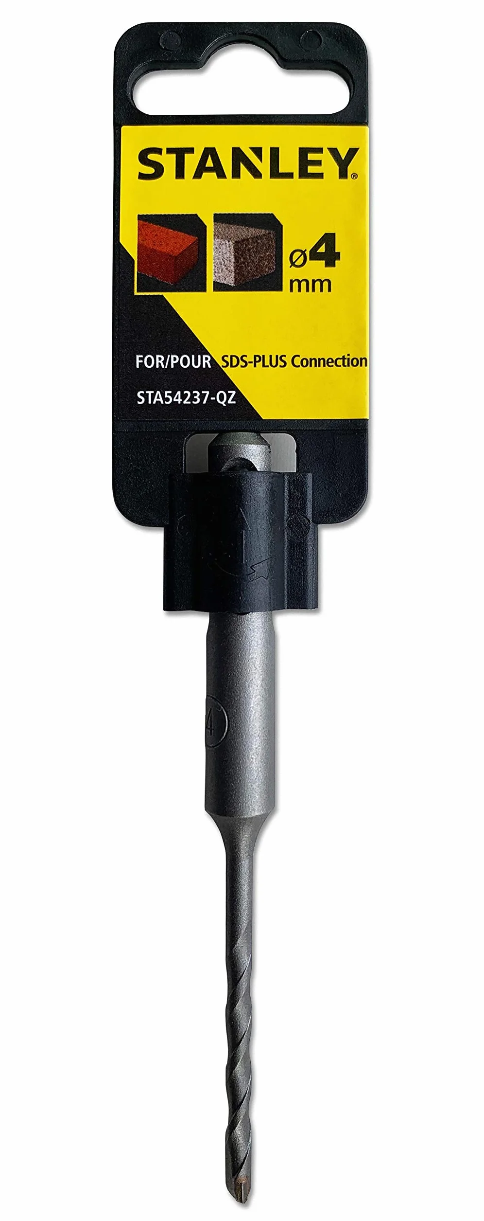 Stanley Wiertło udarowe SDS-plus (średnica wiertła 4 mm, długość całkowita 110 mm, długość spirali 50 mm, nadaje się do betonu, granitu, muru, klinkieru itp.) STA54237