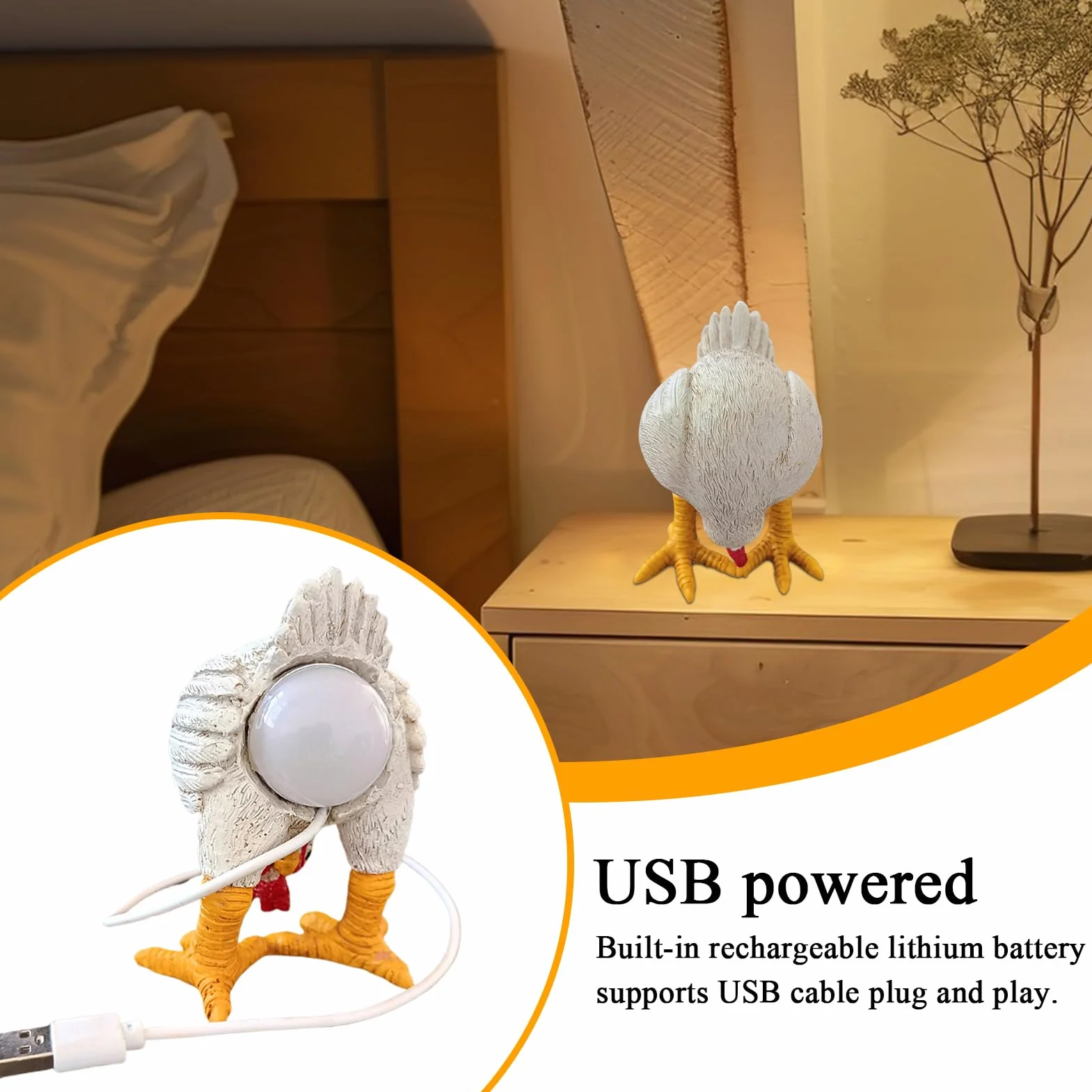 Cute Night Light, Novelty Lamp, Resin Decorative Chicken Lamp with Egg Detail, Funny Home Decor for Bedroom, Easter, Christmas, Birthdays, Thanksgiving, Tabletop Accent, 1 Piece
