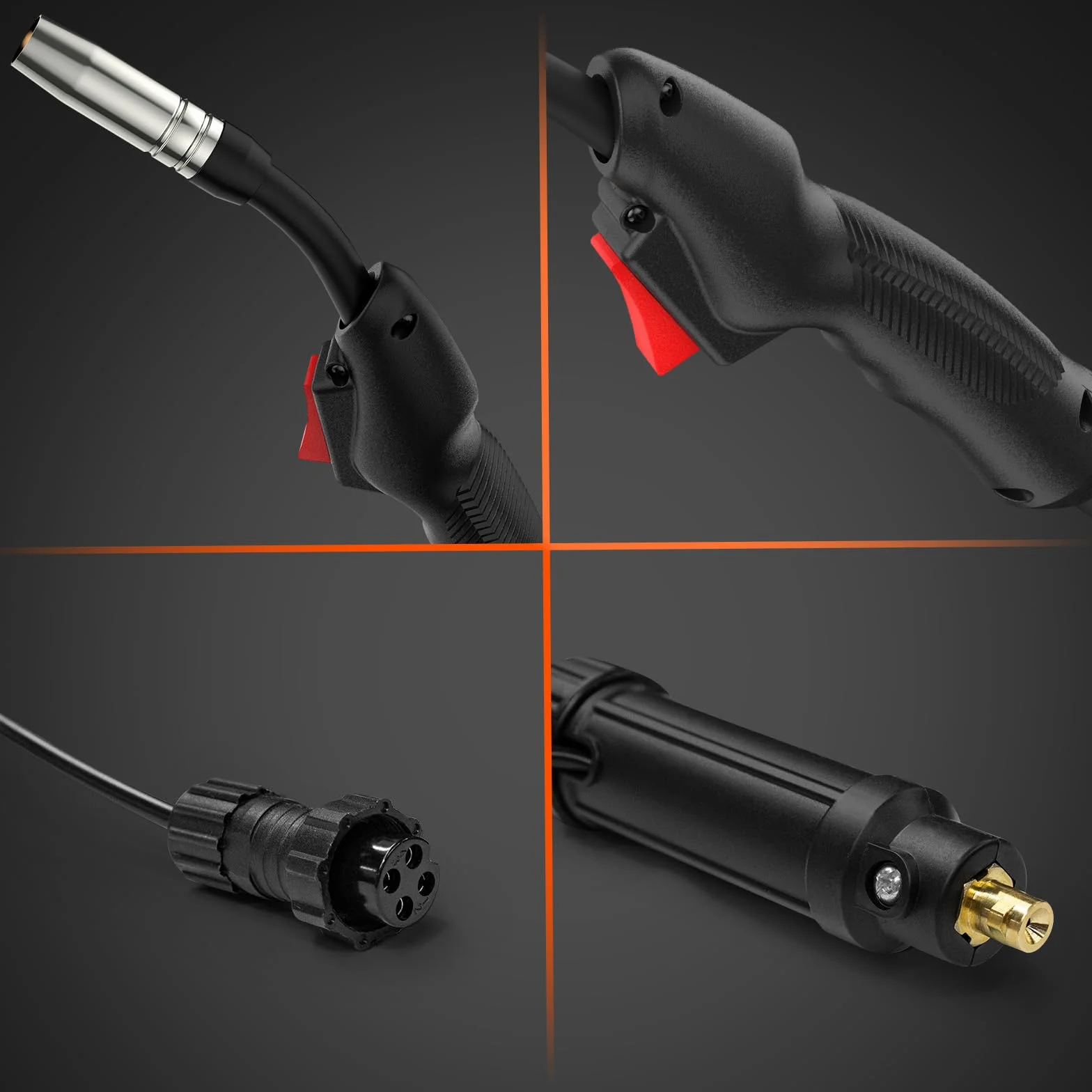 HITBOX MIG Palnik spawalniczy MB14AK, wąż 2,5 m ze złączem euro, kabel aluminiowy pokryty miedzią 16 mm², wtyczka lotnicza GX16-04, końcówki stykowe 0,8 mm i 1,0 mm, akcesoria do spawania MIG