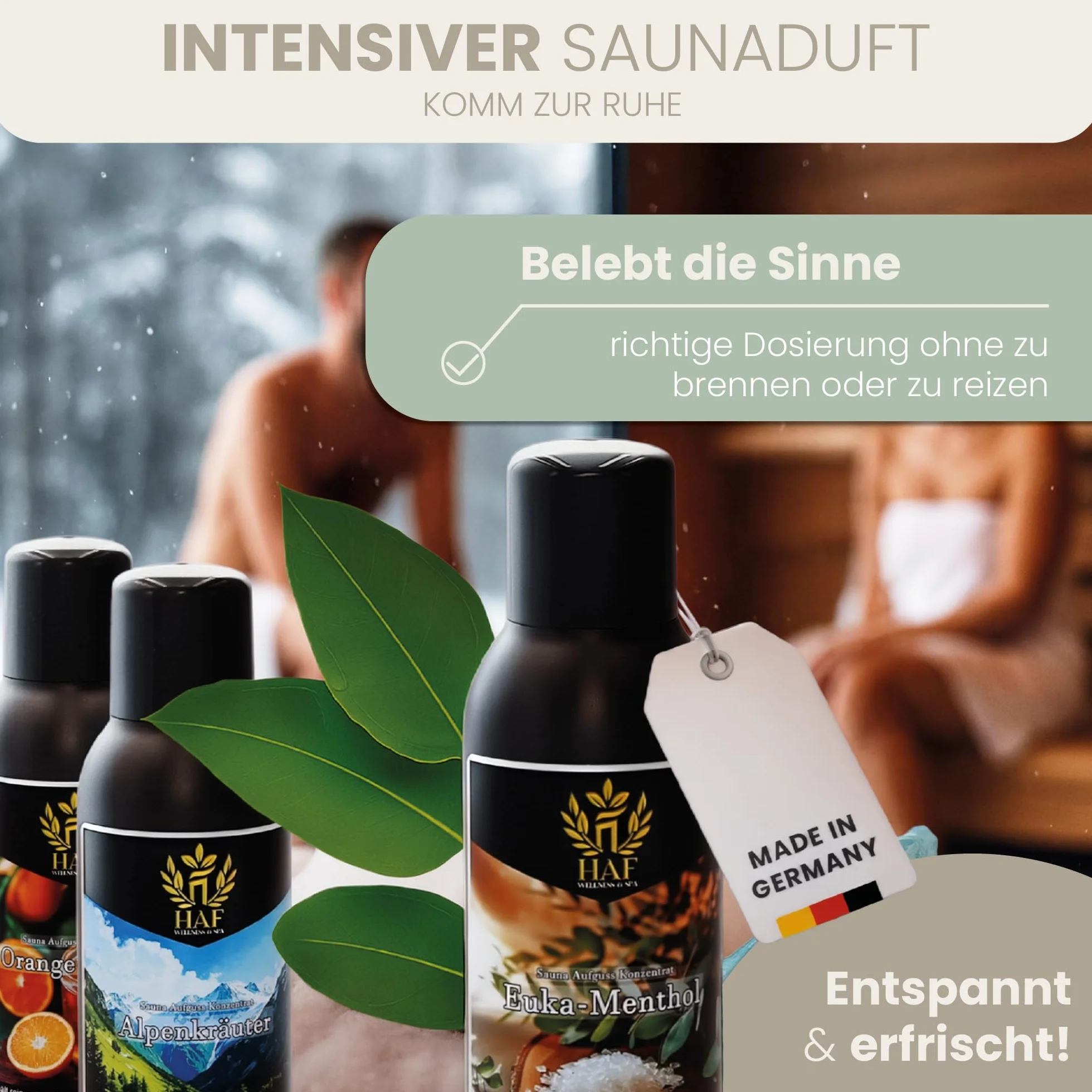 HAF Koncentrat do sauny, mentol, 100 ml, zapach sauny z naturalnymi olejkami eterycznymi, napar do sauny bez sztucznych dodatków, olejek do sauny zapewniający intensywny i długotrwały zapach