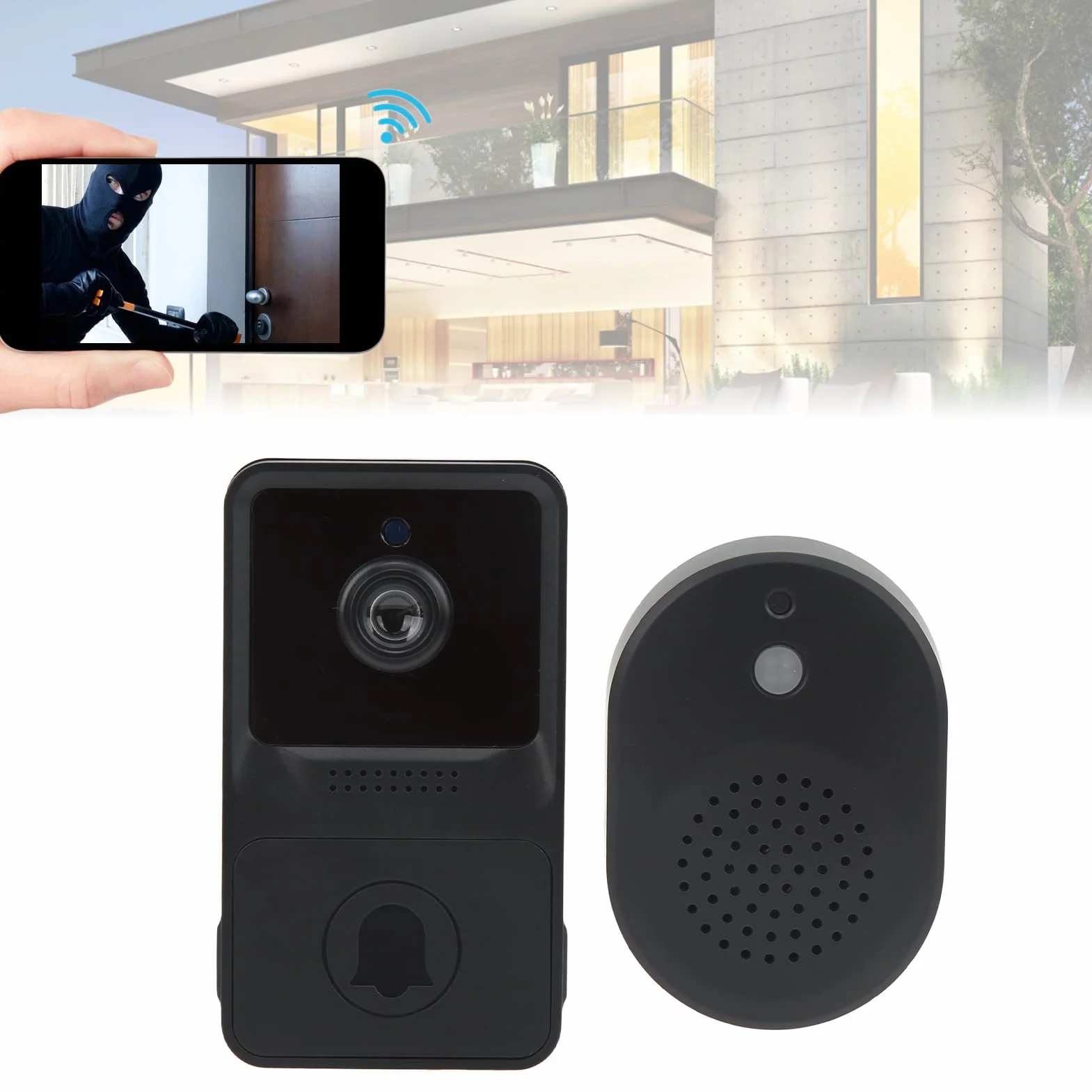 Kamera Wideo z Dzwonkiem WiFi, Inteligentna Bezprzewodowa Kamera Dzwonkowa z Dzwonkiem, 2-drożny Dźwięk, Dzwonek Wideo na Baterie 1000mAh do Nadzoru Bezpieczeństwa