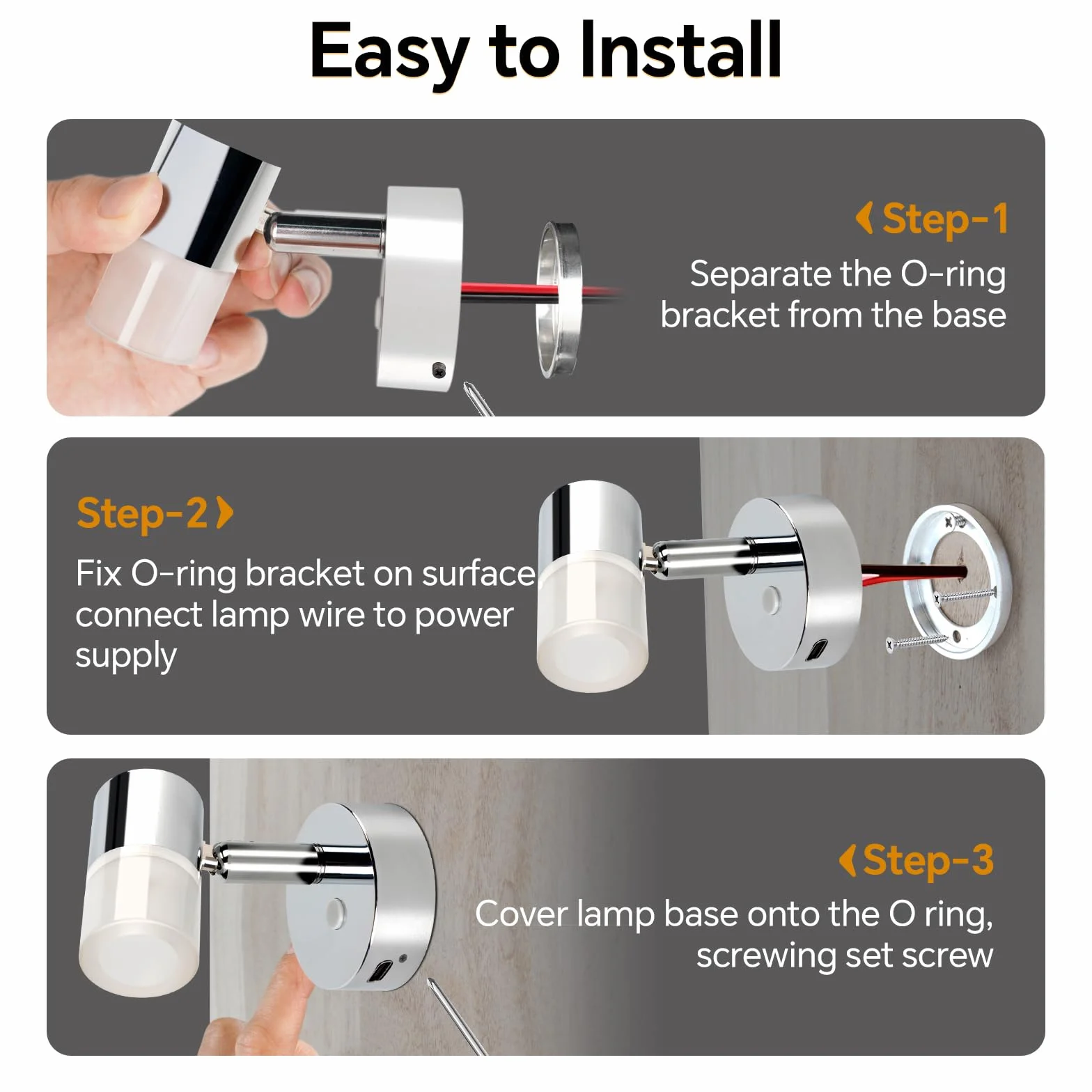 Acegoo Lampa ścienna LED 12V do kampera, ściemniana, obrotowa, USB C, matowy akrylowy abażur, chromowany