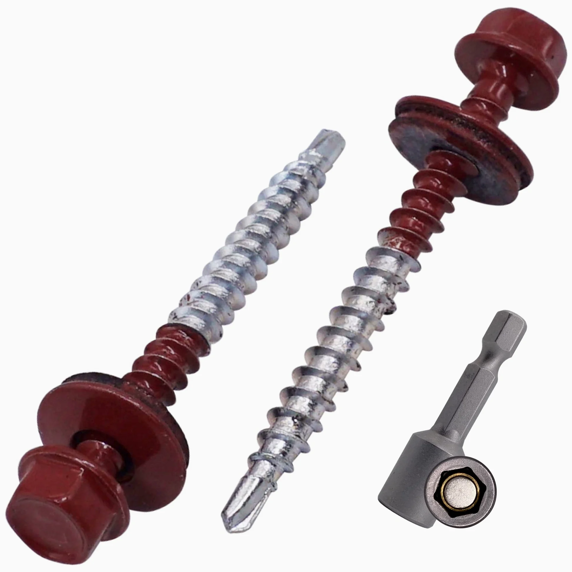SKIR'CO (150 szt.) Malowane wkręty dachowe, 4,8 x 50 mm Wkręty samowiercące z podkładką EPDM, z łbem sześciokątnym (czerwony oksydowany, RAL 3009)