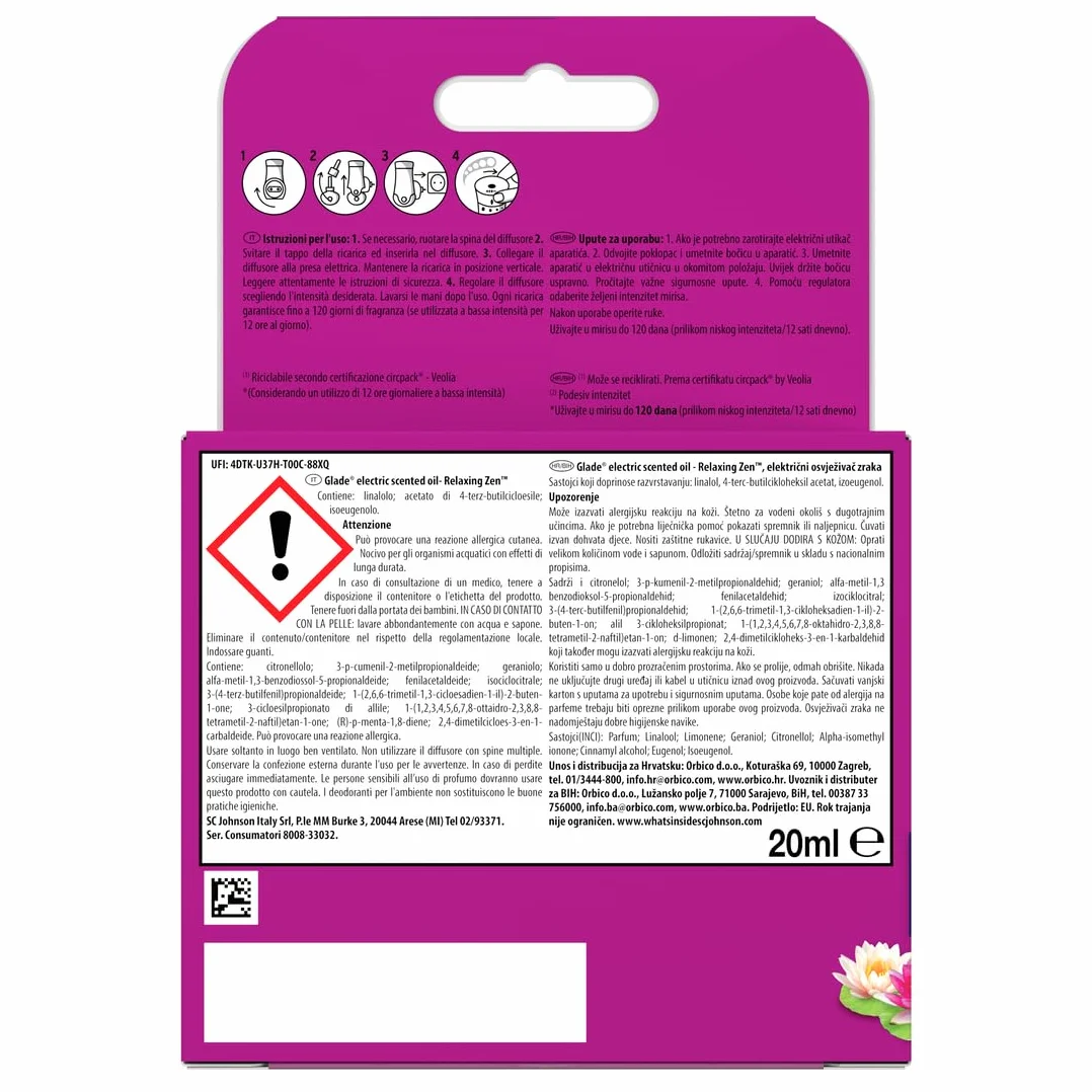 Glade Elektryczny odświeżacz powietrza z olejkami eterycznymi, zapachem Relaxing Zen, 1 dyfuzor i 1 wkład