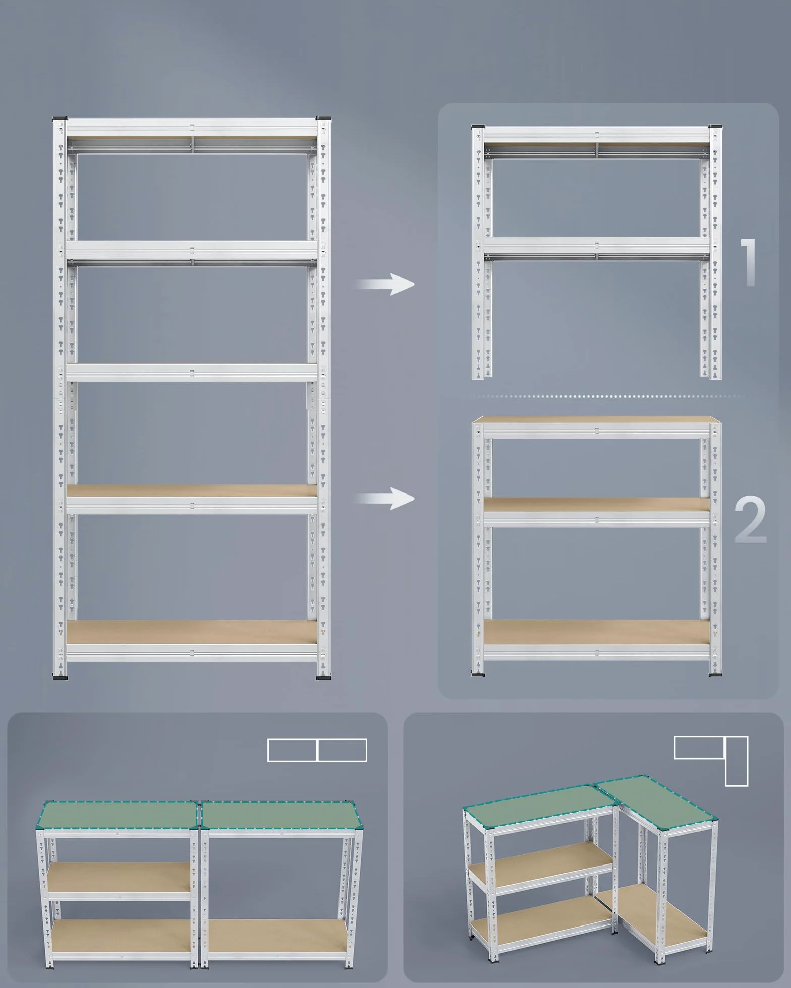SONGMICS Regał o dużej wytrzymałości, zestaw 2 szt., regał do piwnicy, 40 x 90 x 180 cm, nośność do 875 kg, łatwy montaż, regał magazynowy, regulowane półki, kolor srebrny GLR455E01